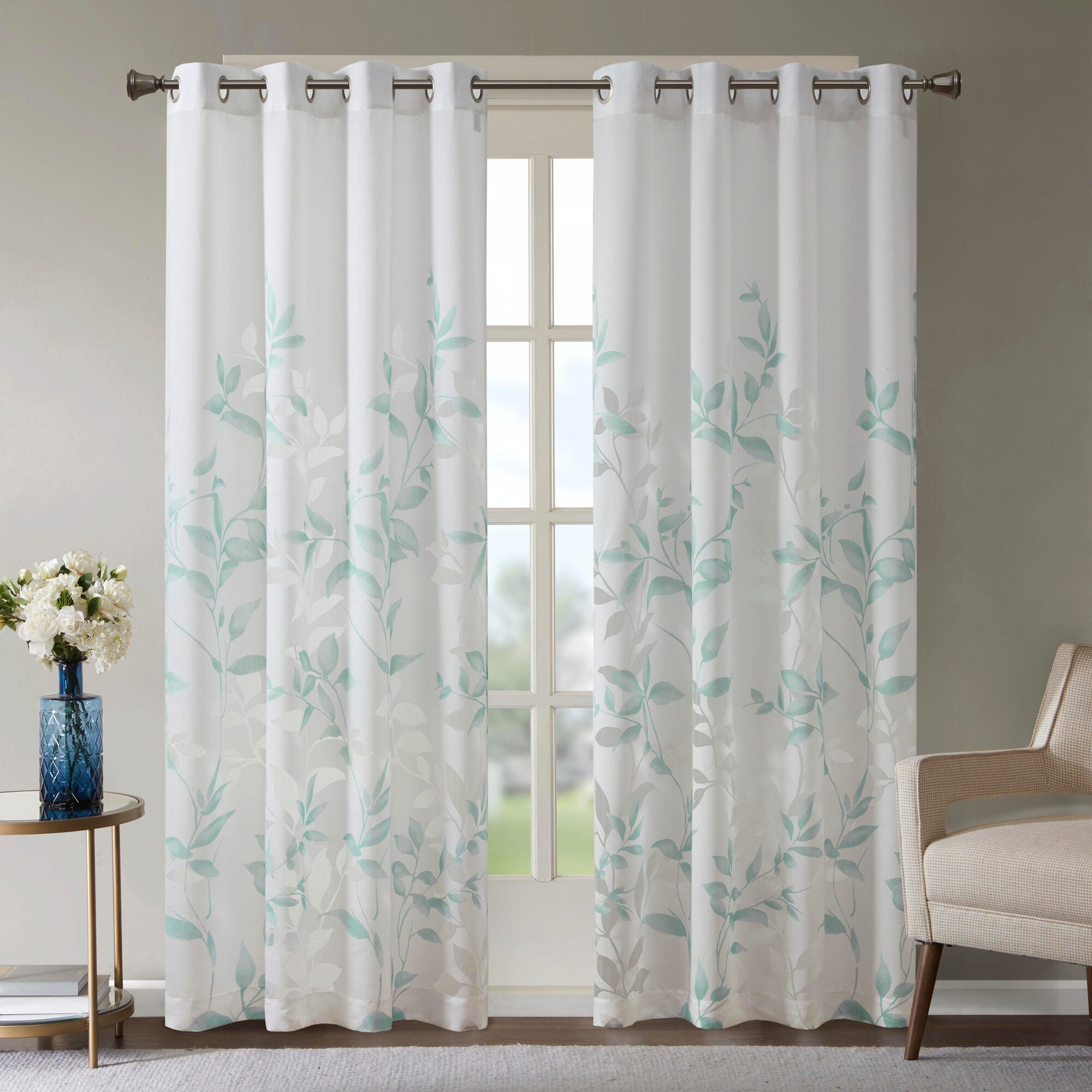 Madison Park Cecily Printed Window Panel, Aqua, rollover