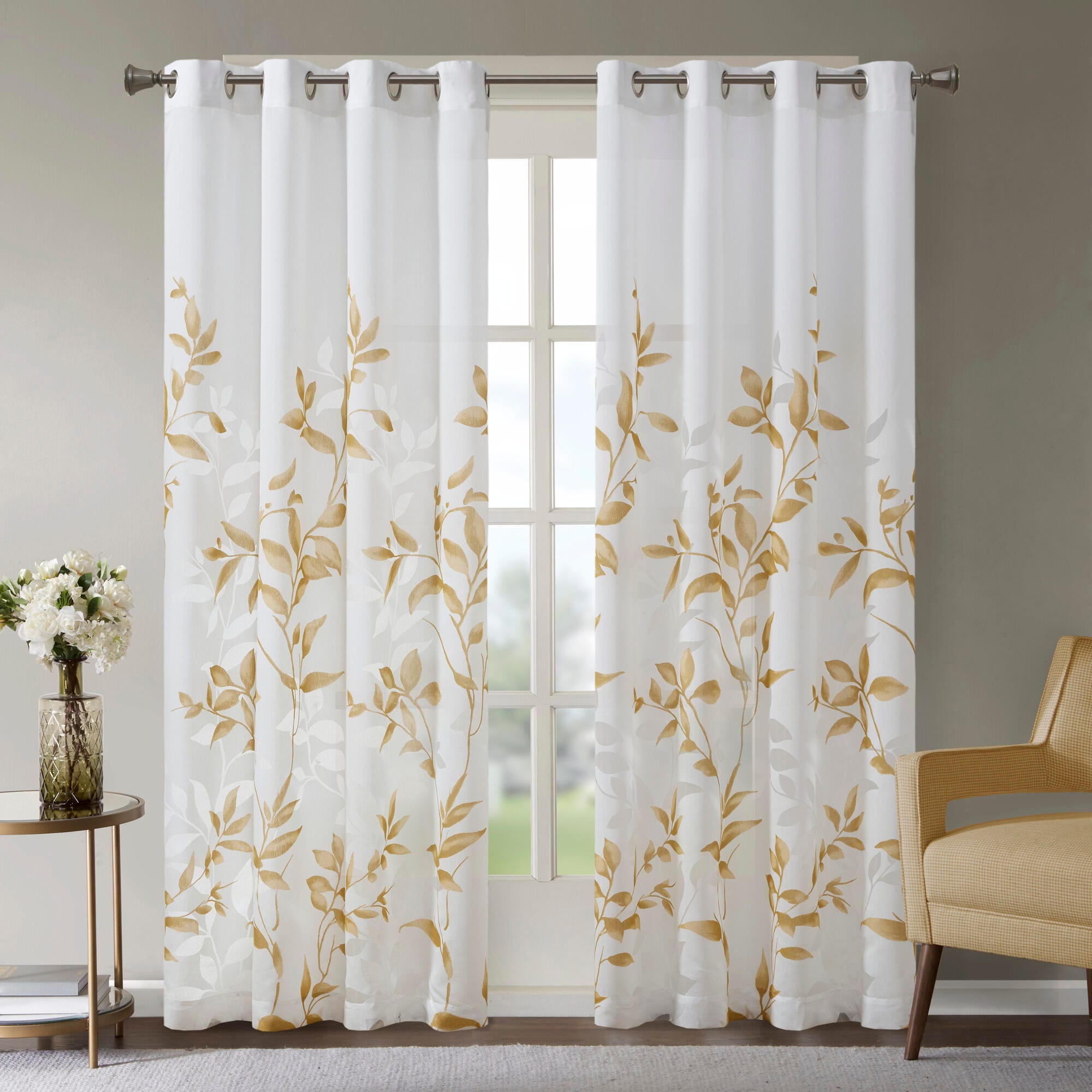 Madison Park Cecily Printed Window Panel, Yellow, rollover