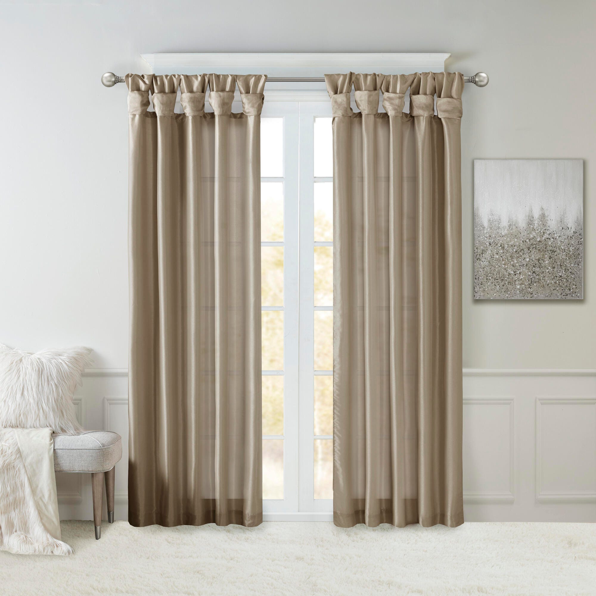 Madison Park Lillian Emilia Twist Tab Lined Window Curtain, Pewter, large