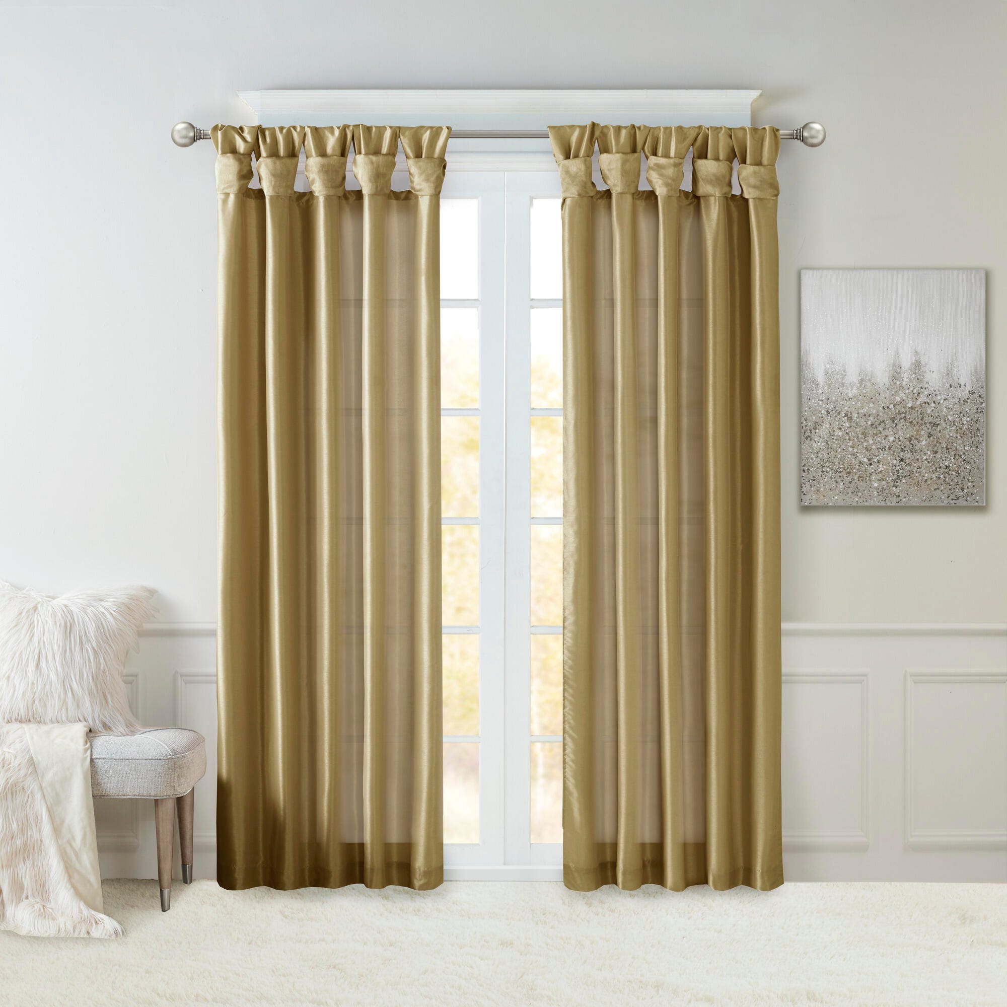 Madison Park Emilia Twist Tab Lined Window Curtain, Bronze, rollover