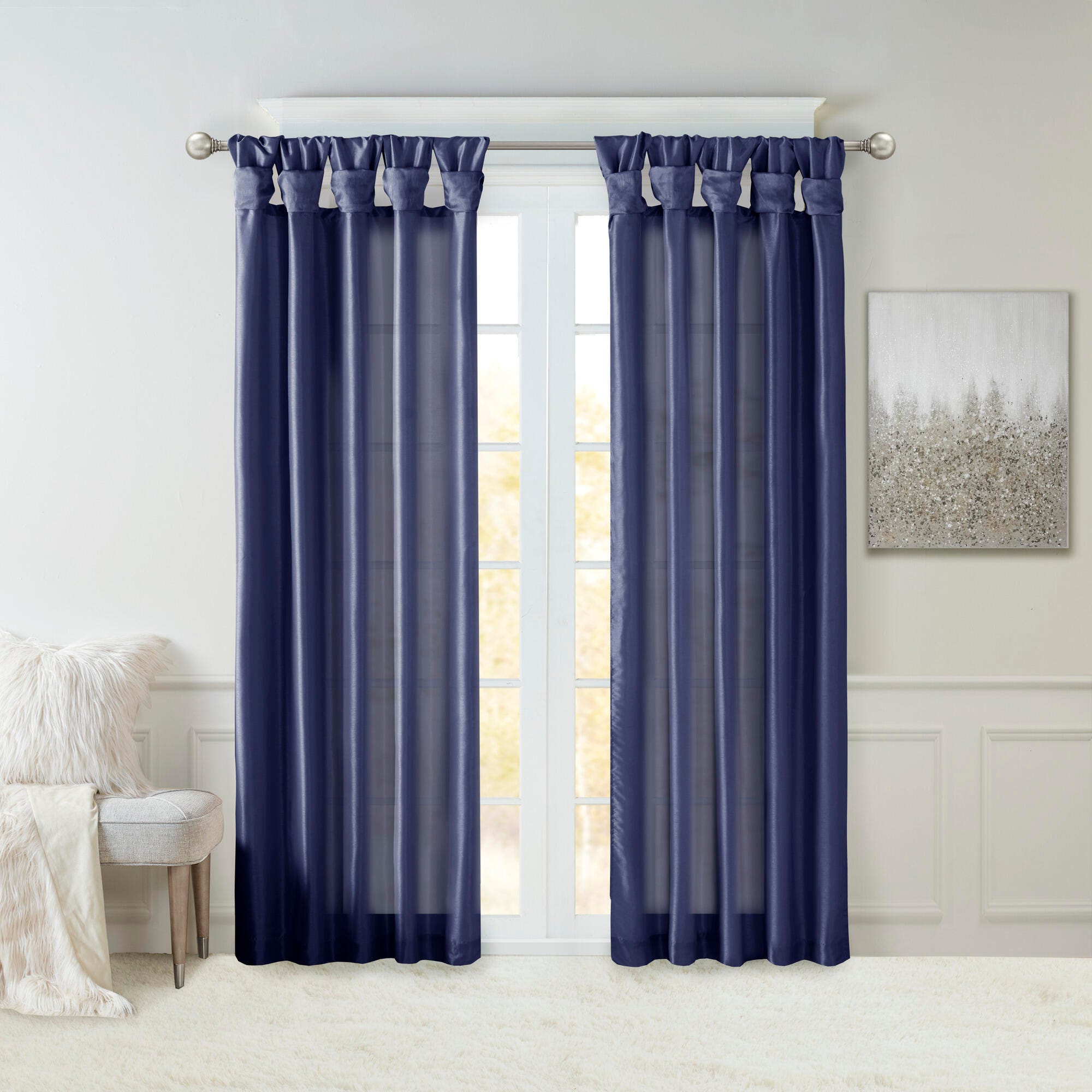 Madison Park Emilia Twist Tab Lined Window Curtain, Navy, large