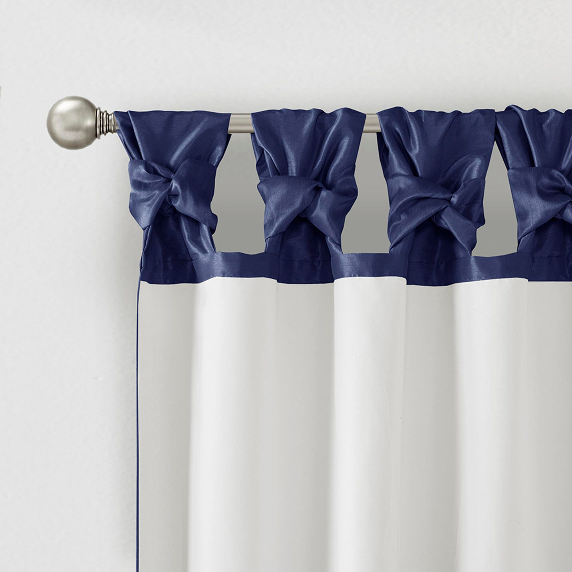 Madison Park Lillian Emilia Twist Tab Lined Window Curtain, Navy, large