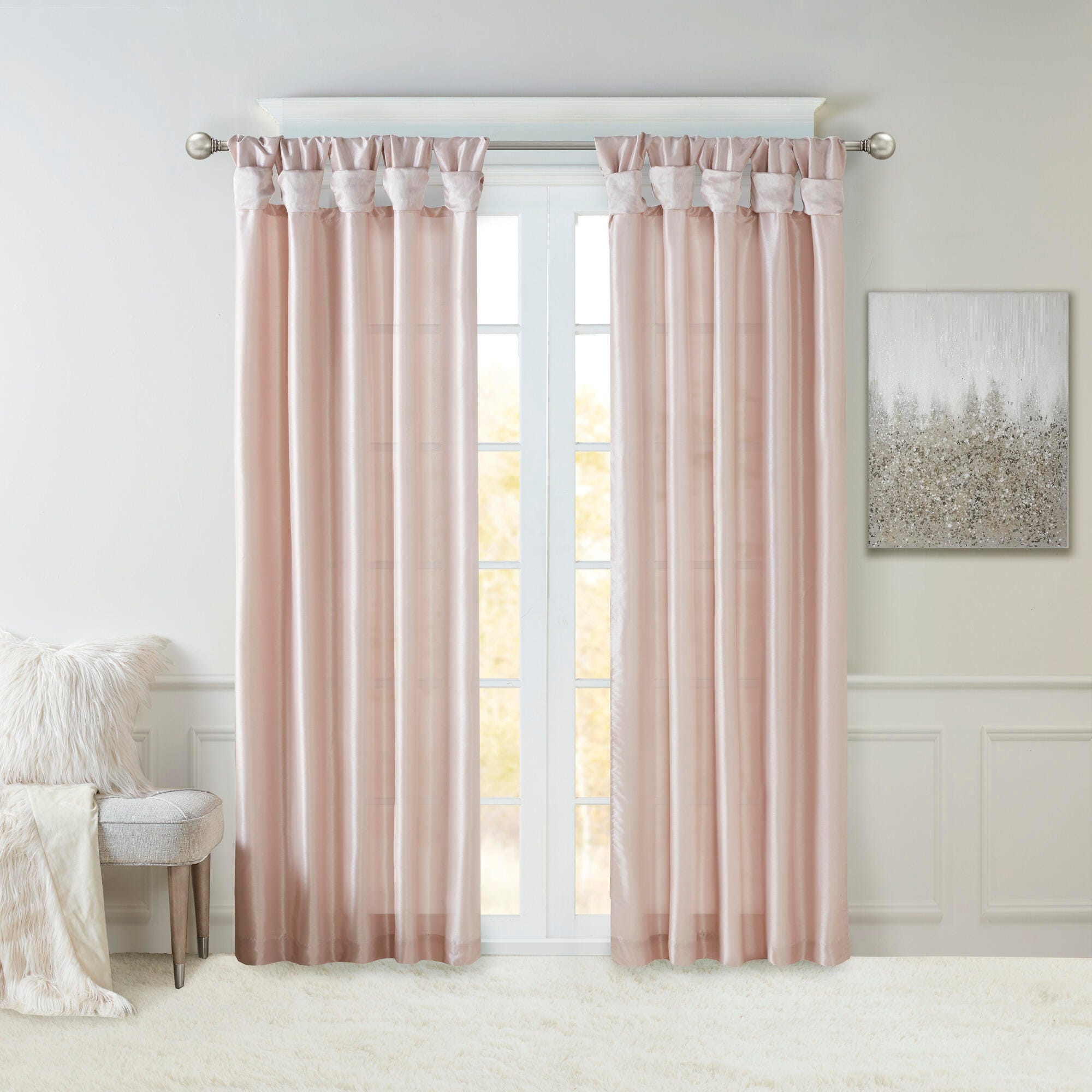 Madison Park Emilia Twist Tab Lined Window Curtain, Blush, large