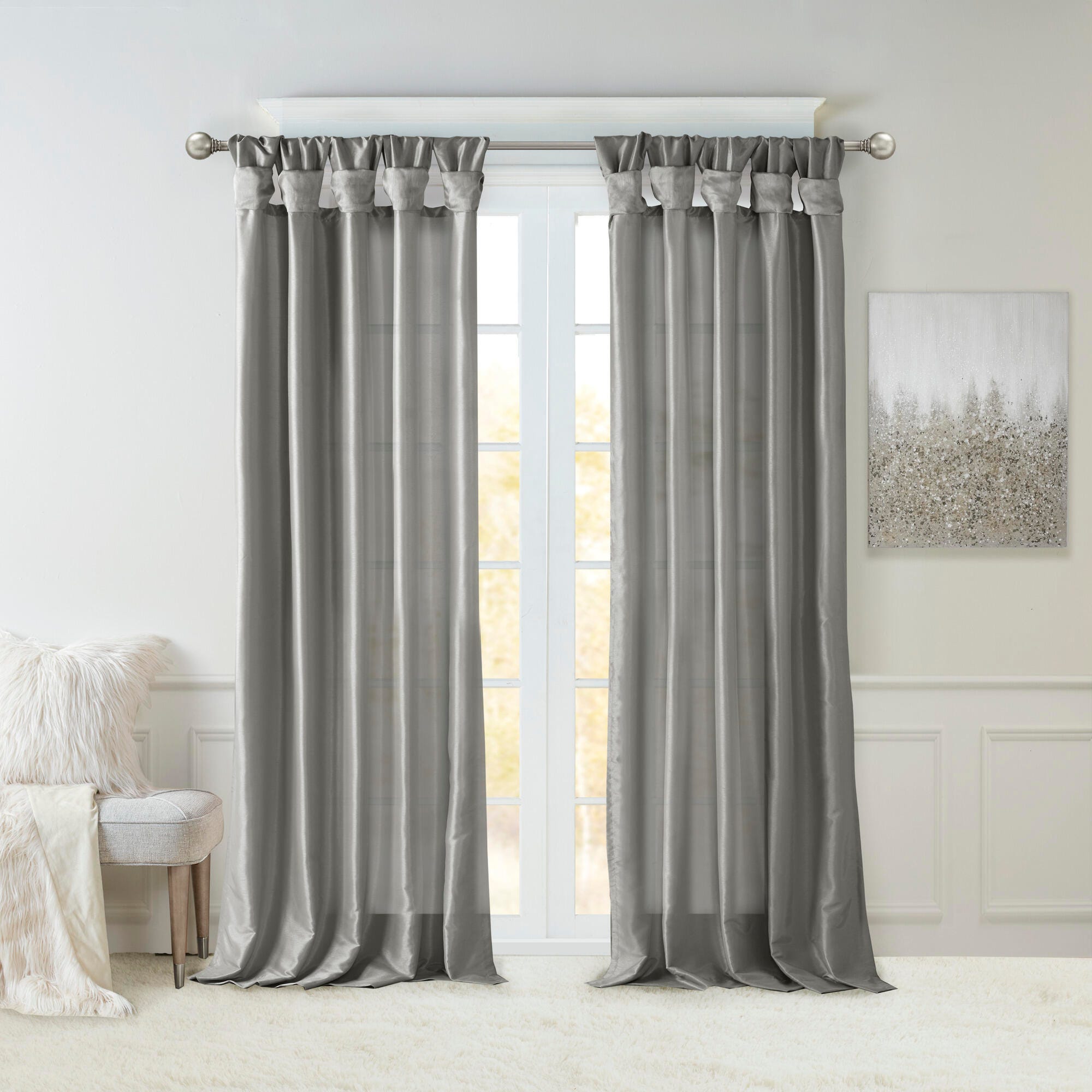 Madison Park Emilia Twist Tab Lined Window Curtain, Charcoal, large