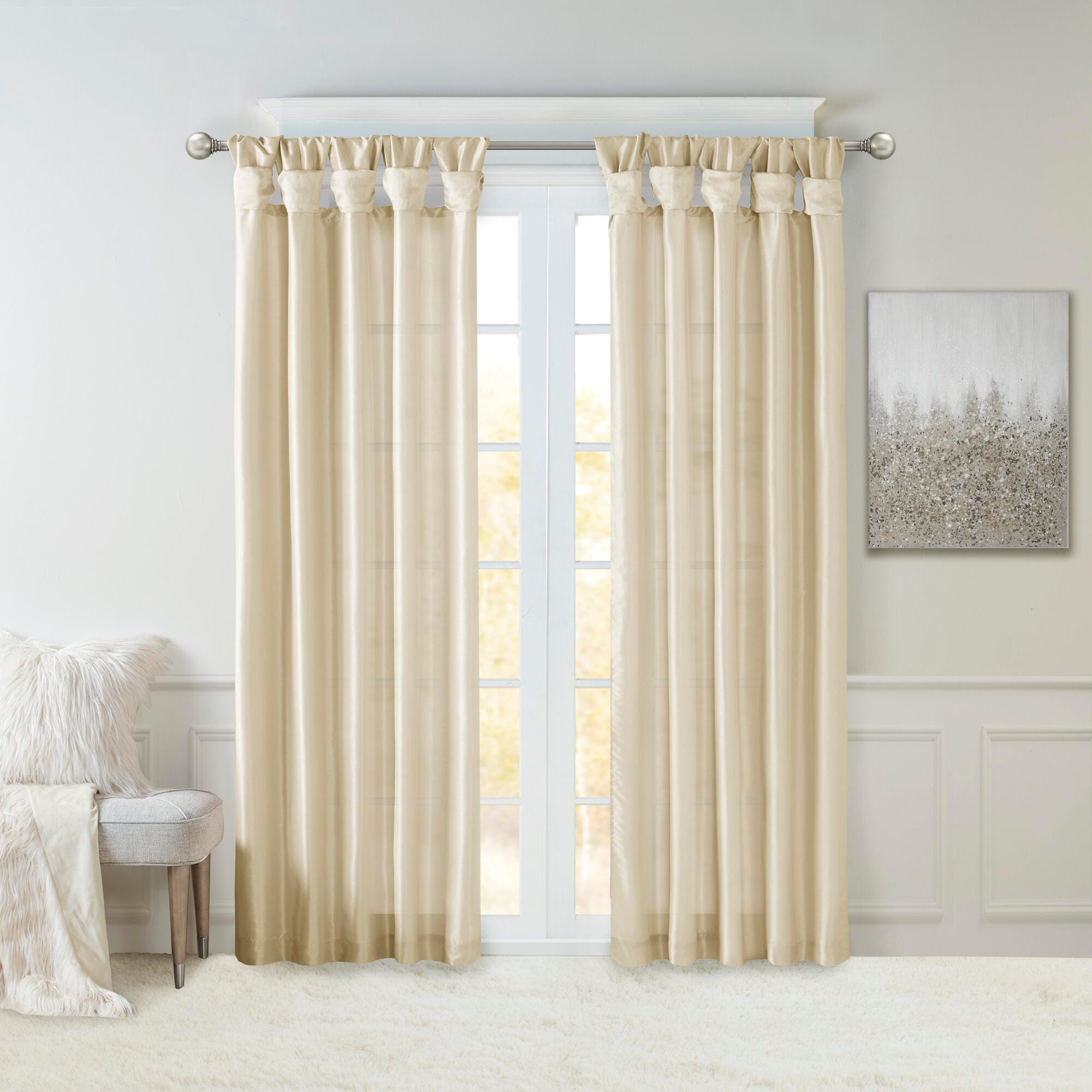 Madison Park Emilia Twist Tab Lined Window Curtain, Champagne, large