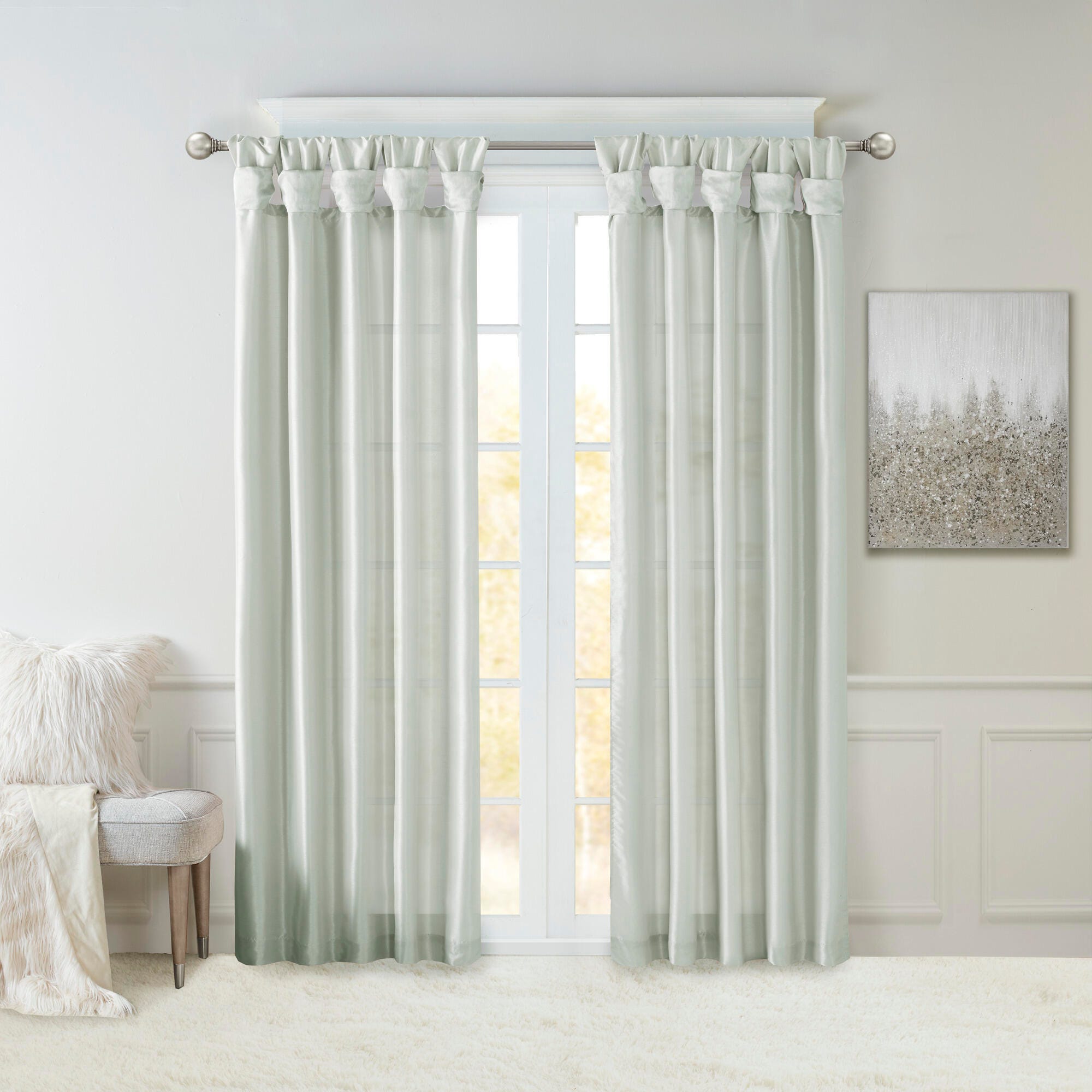 Madison Park Lillian Emilia Twist Tab Lined Window Curtain, Dusty Aqua, large