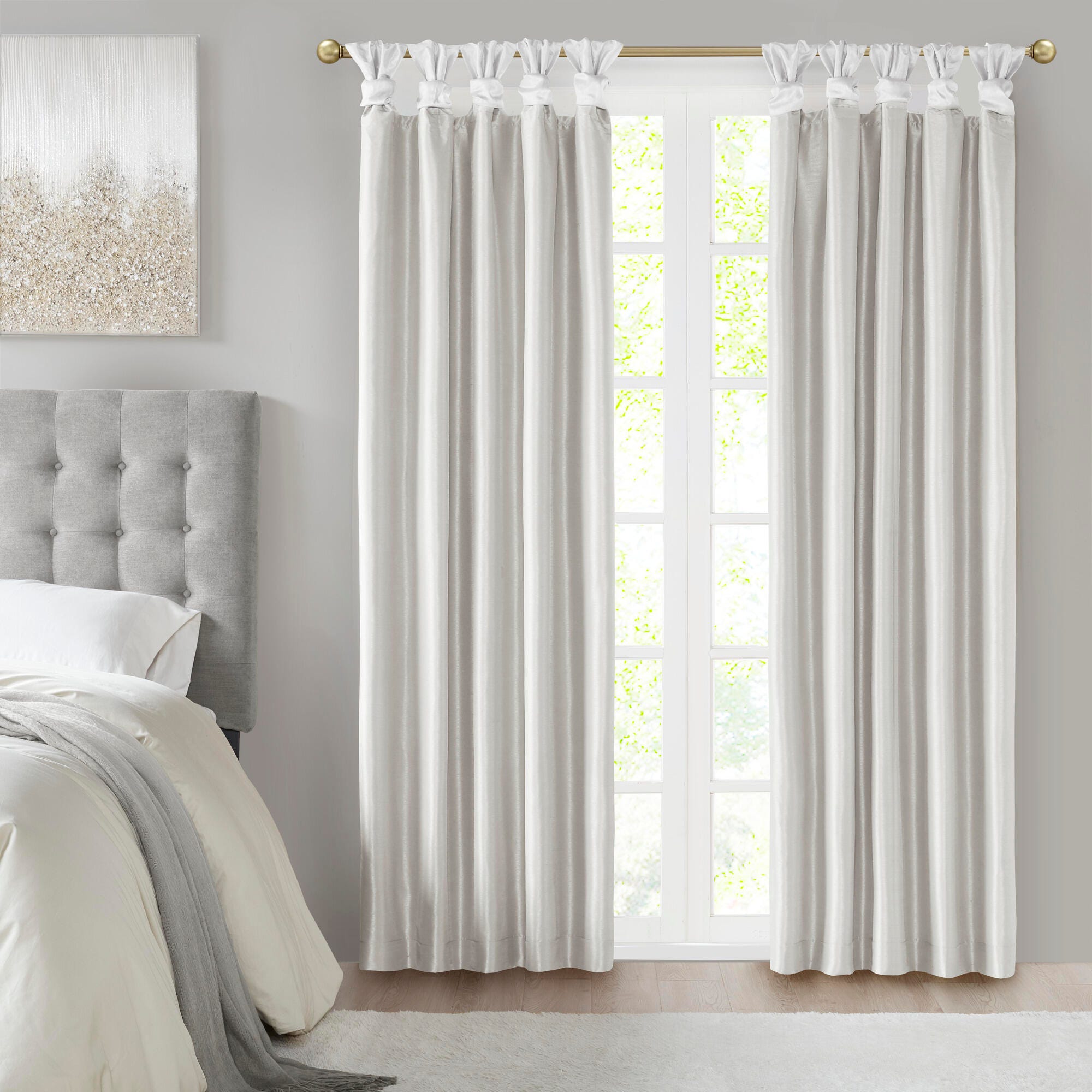 Madison Park Emilia Twist Tab Total Blackout Window Curtain, White, large