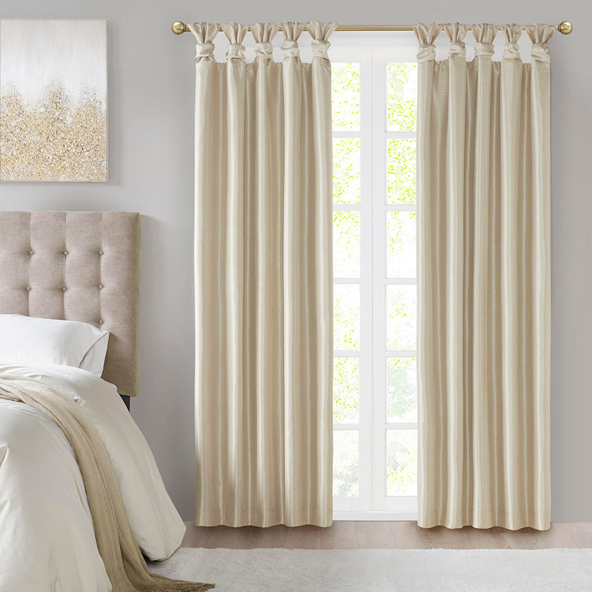 Madison Park Lillian Emilia Twist Tab Total Blackout Window Curtain, Champagne, large
