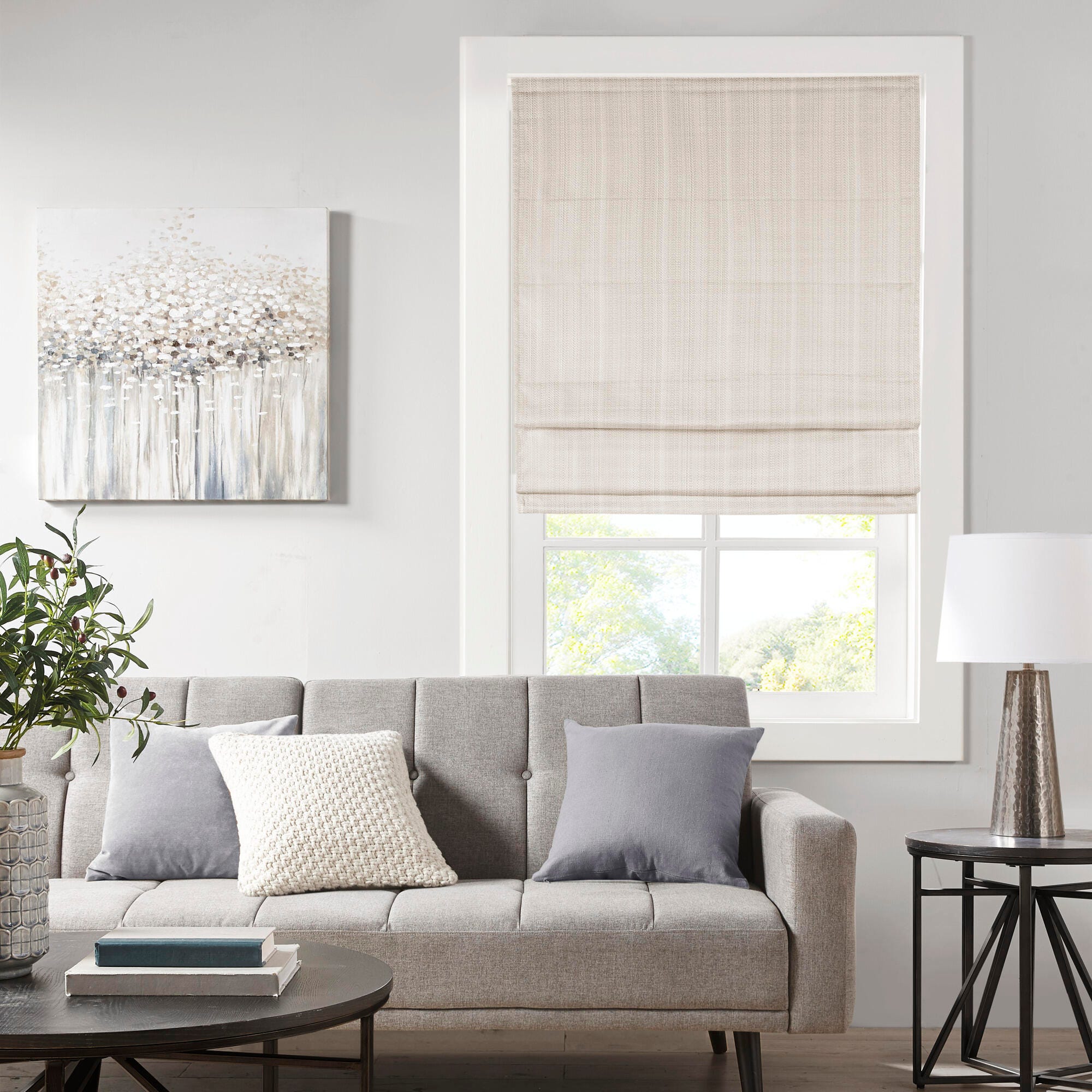 Madison Park Galen Basketweave Room Darkening Cordless Roman Shade, Ivory, large