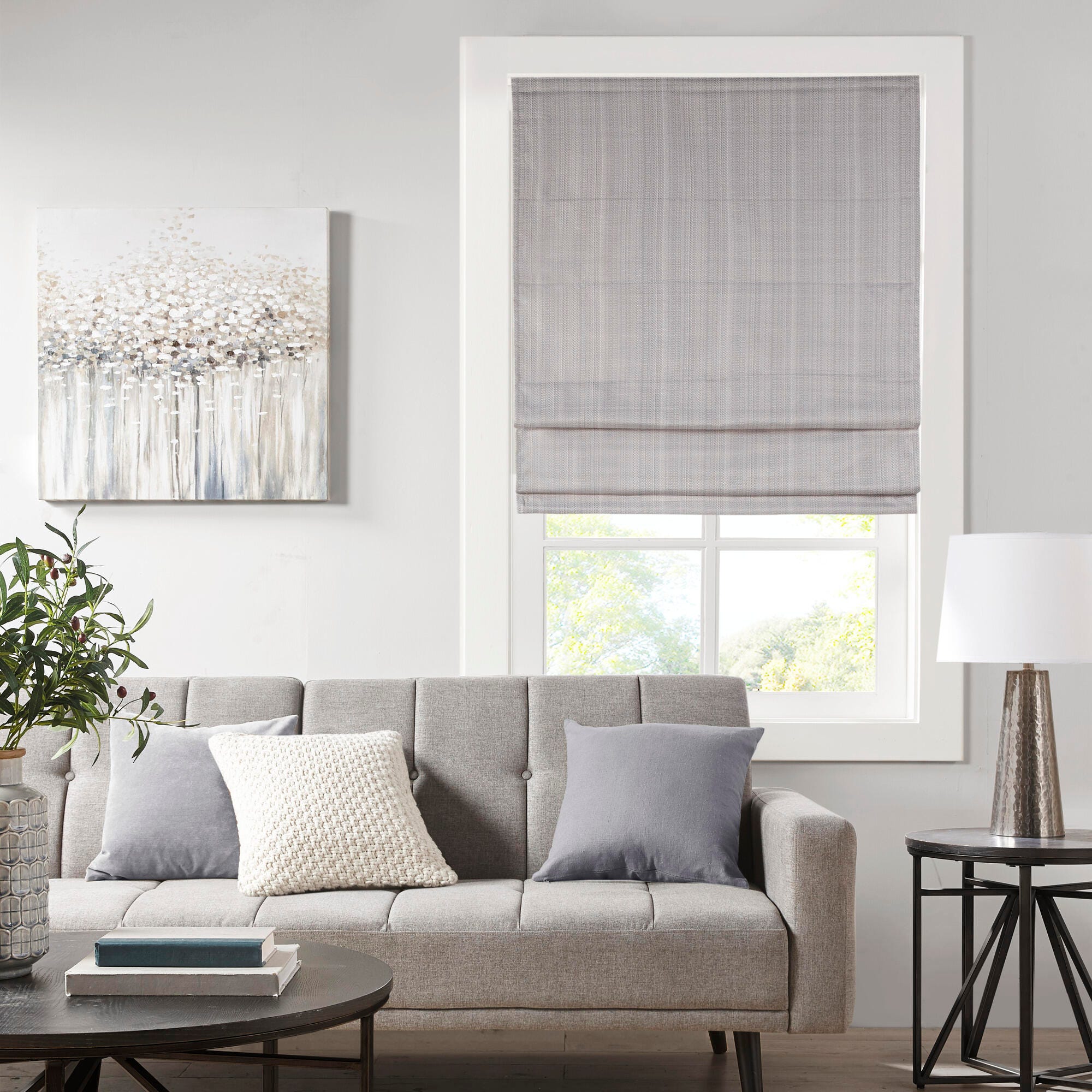 Madison Park Galen Basketweave Room Darkening Cordless Roman Shade, Gray, large