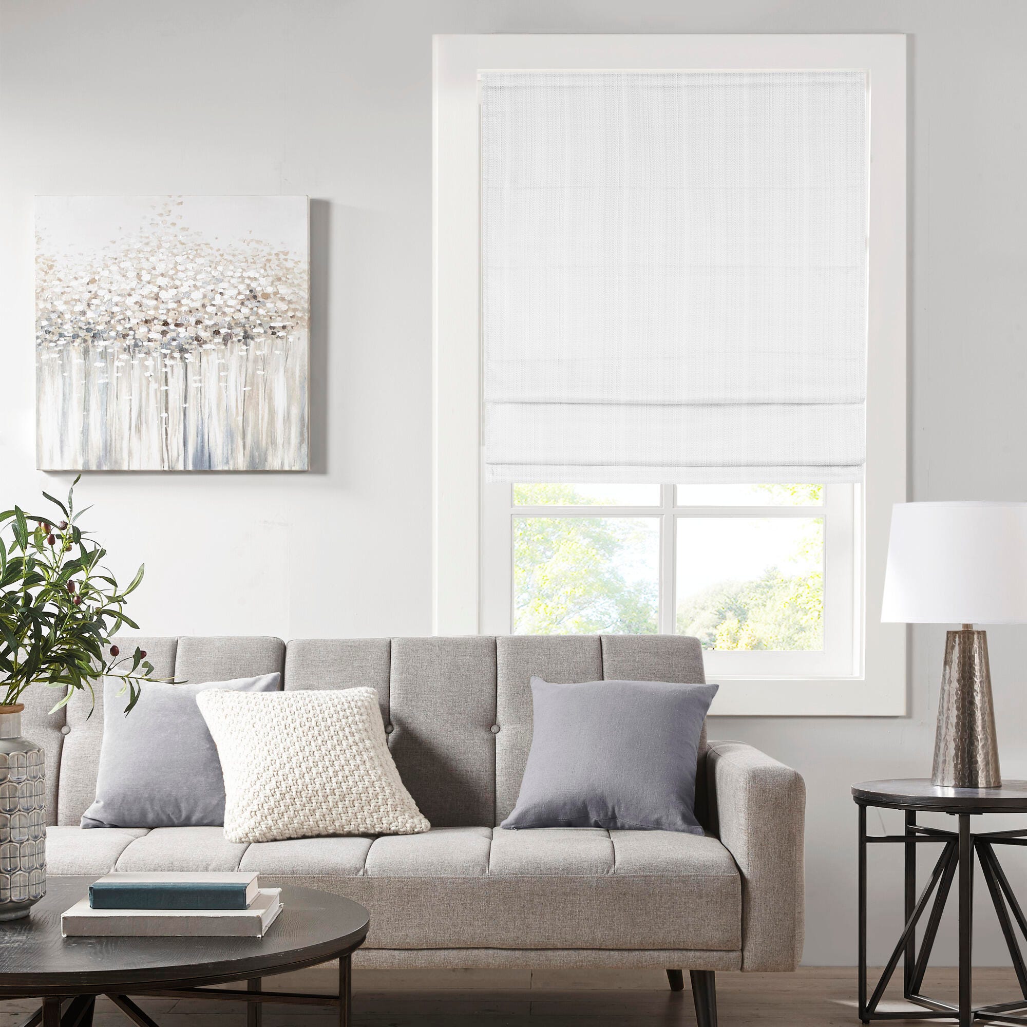 Madison Park Galen Basketweave Room Darkening Cordless Roman Shade, White, large