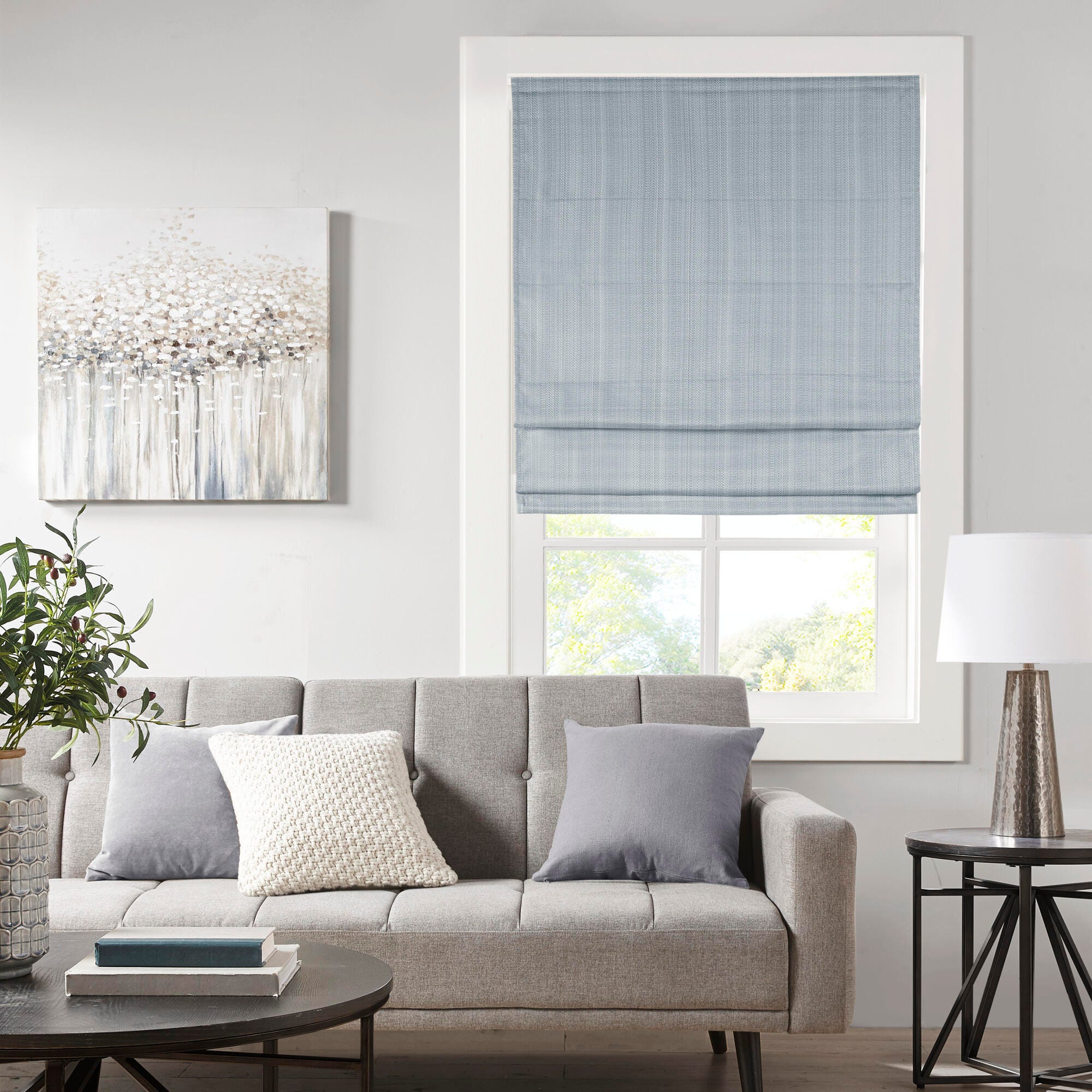 Madison Park Galen Basketweave Room Darkening Cordless Roman Shade, Blue, large