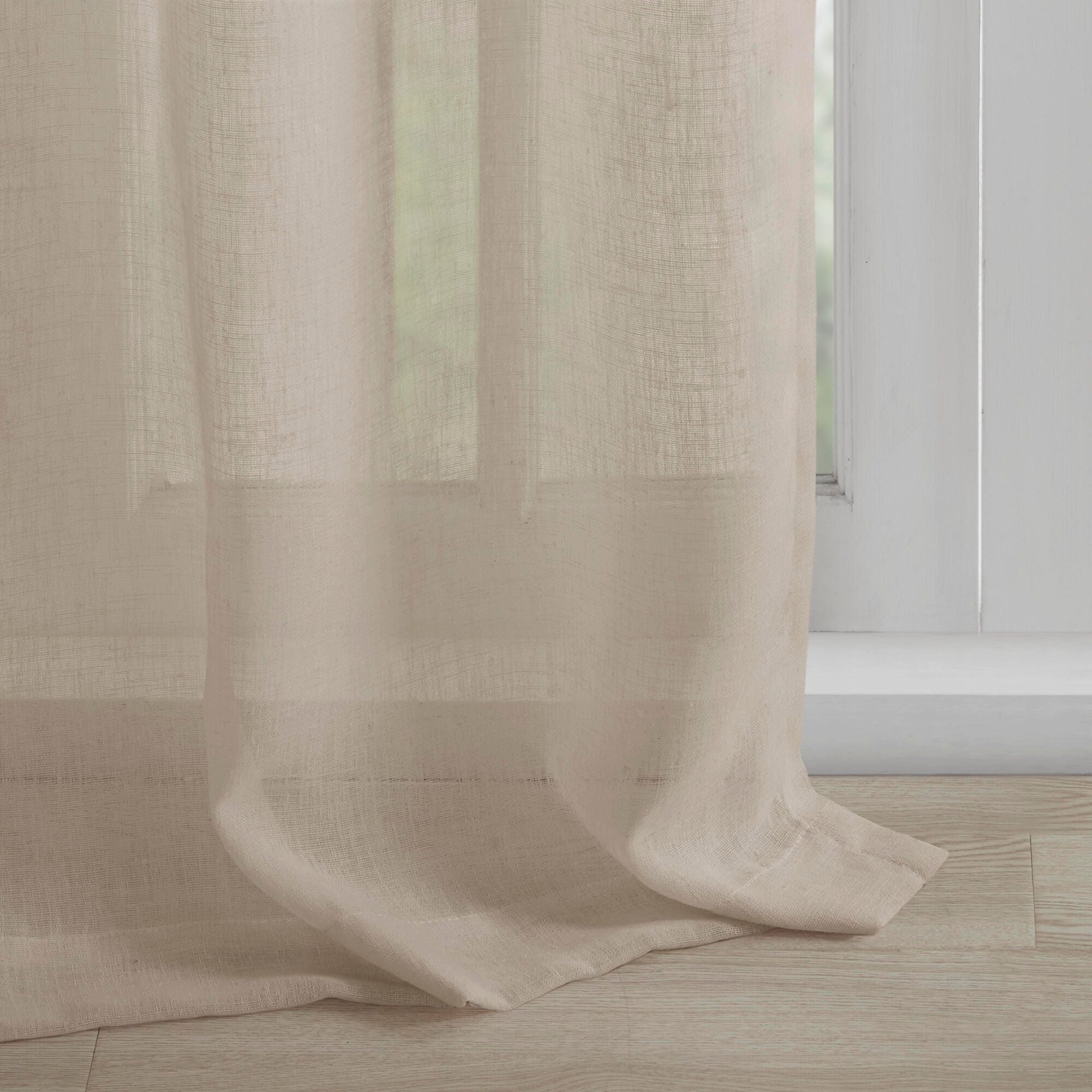 Madison Park Rosette Rosette Floral Embellished Cuff Tab Top Solid Window Panel, Linen, large