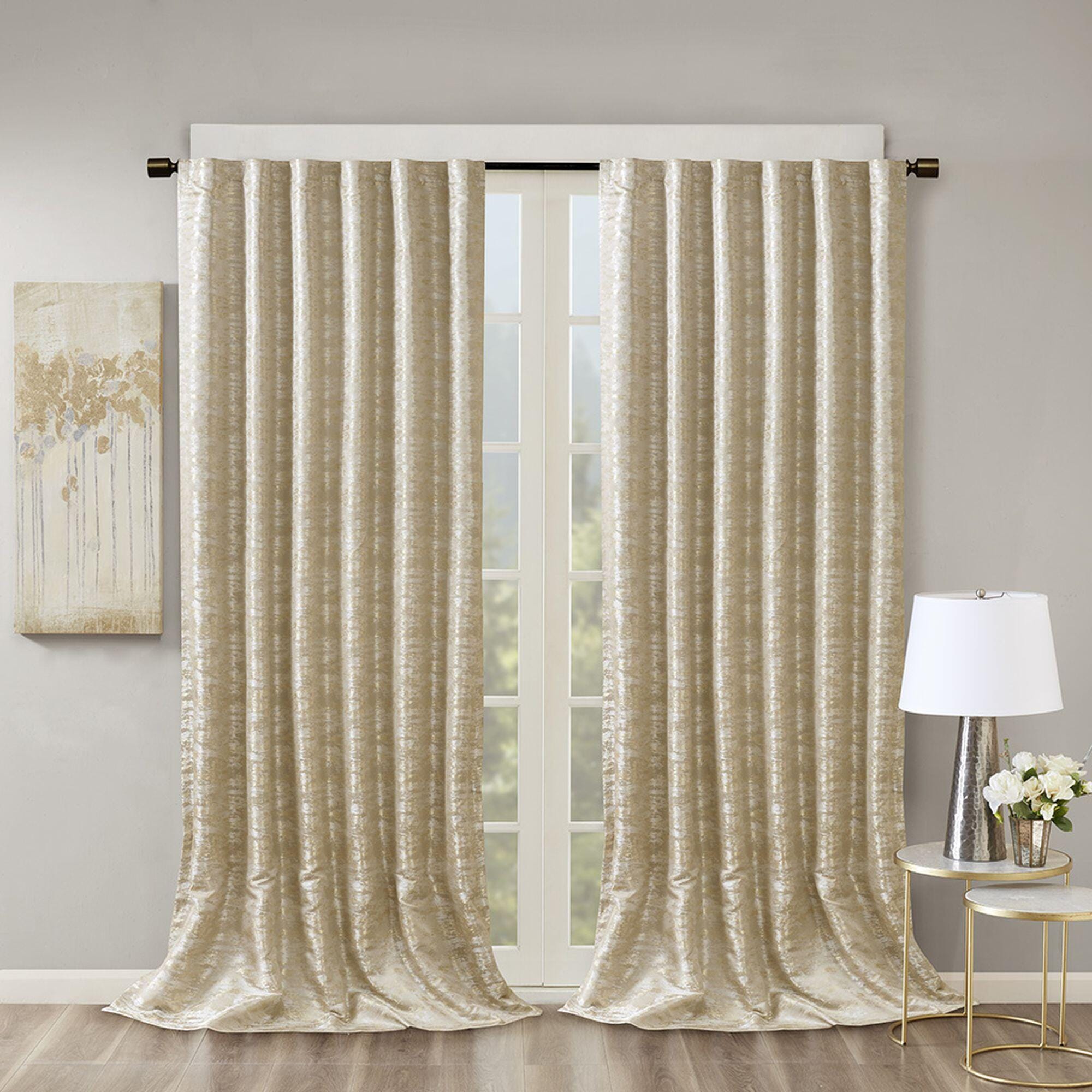 SunSmart Cassius Marble Jacquard Total Blackout Curtain Panel, Gold, large