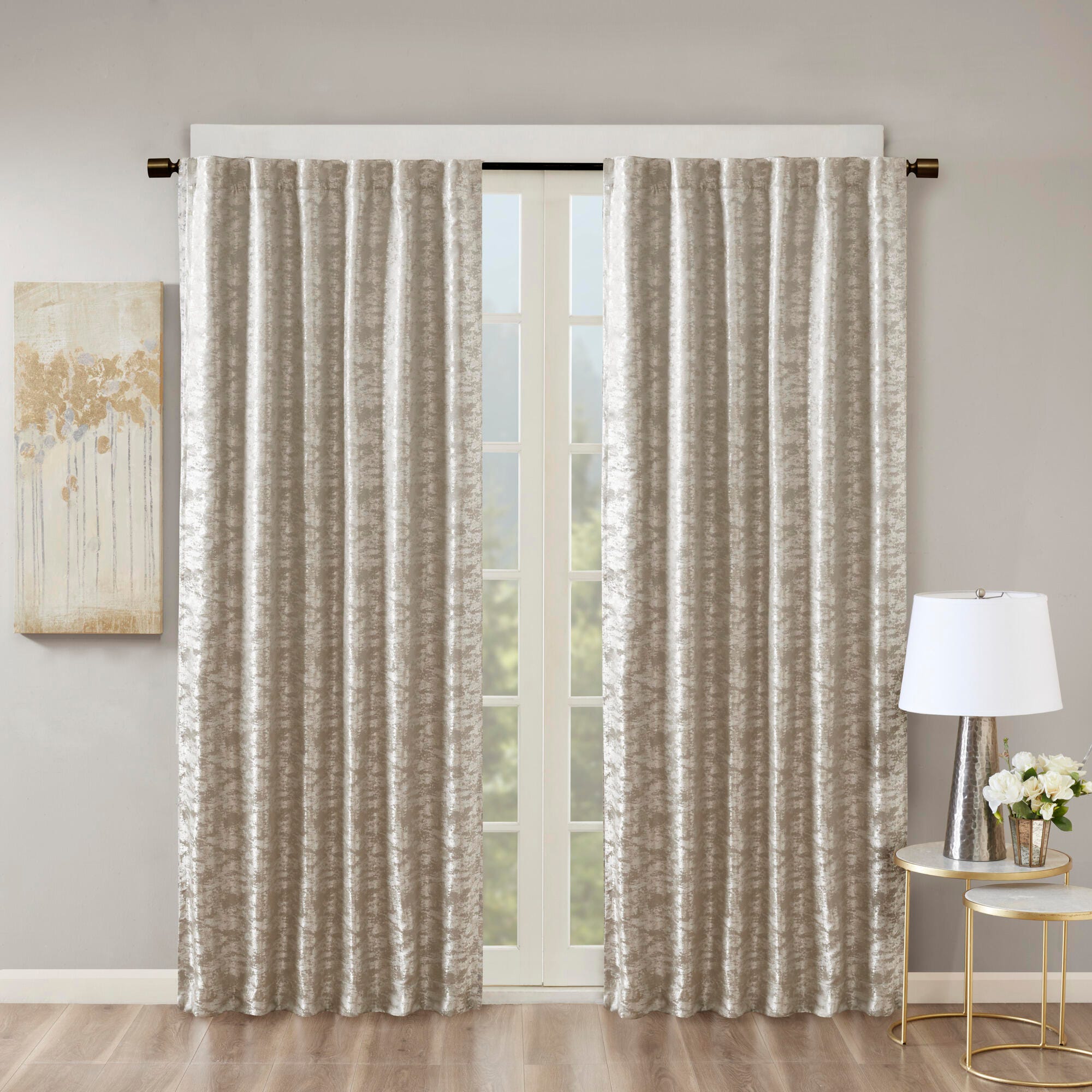 SunSmart Cassius Marble Jacquard Total Blackout Curtain Panel, Gray/Silver, rollover