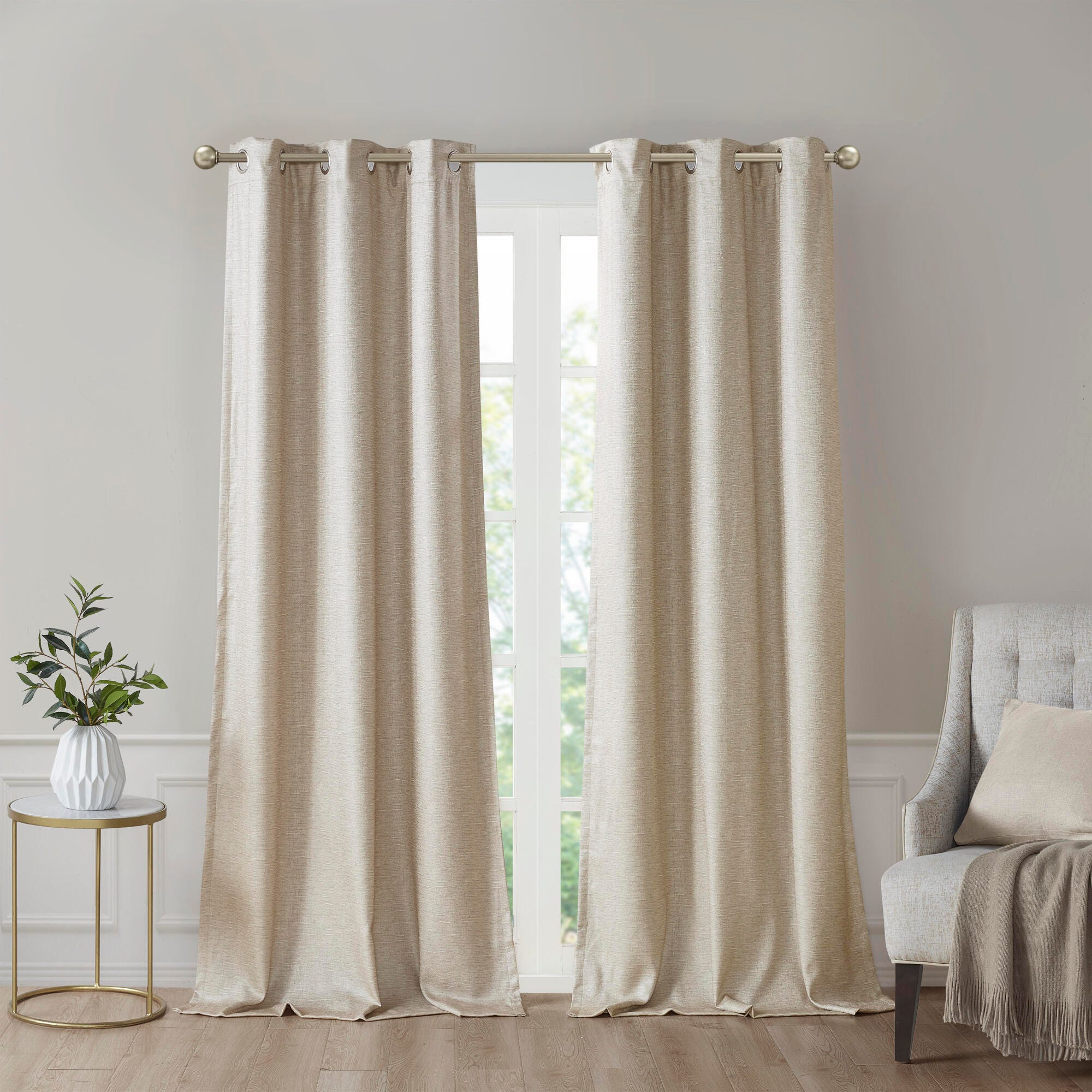 SunSmart Como Tonal Printed Faux Silk Total Blackout Window Panel Pair, Taupe, large