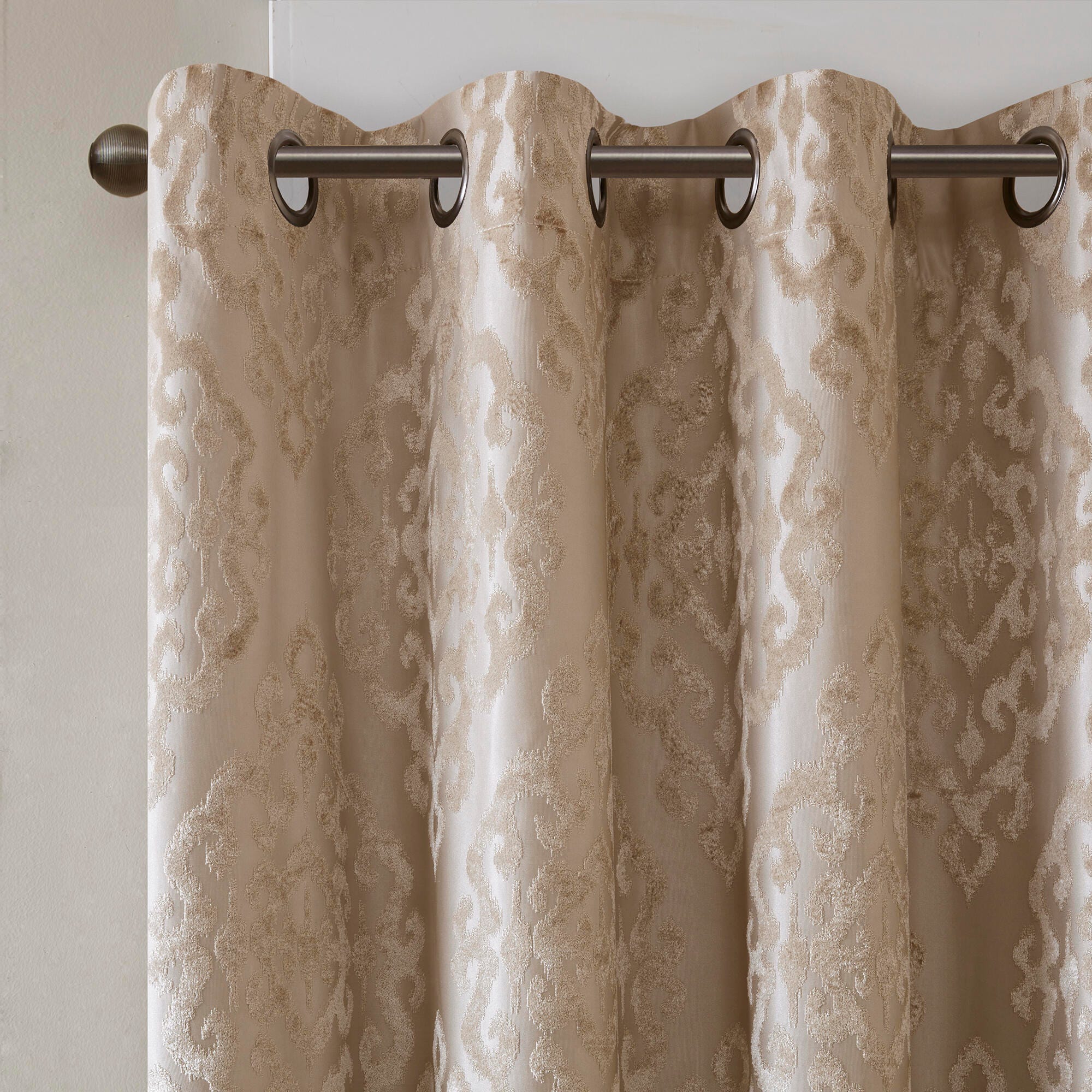 SunSmart Mirage Knitted Jacquard Damask Total Blackout Curtain Panel, Champagne, large