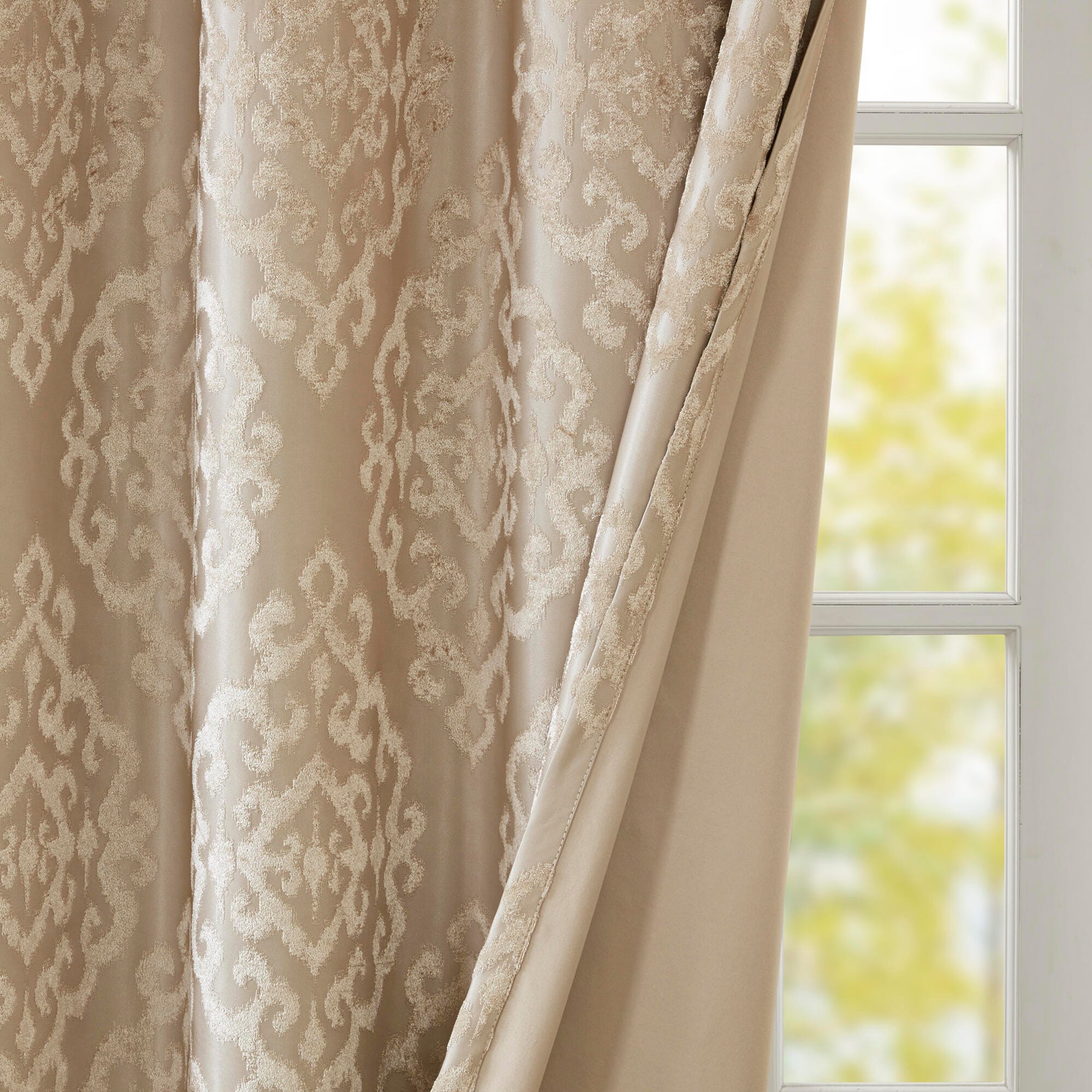 Elysia Knitted Jacquard Damask Total Blackout Grommet Top Curtain