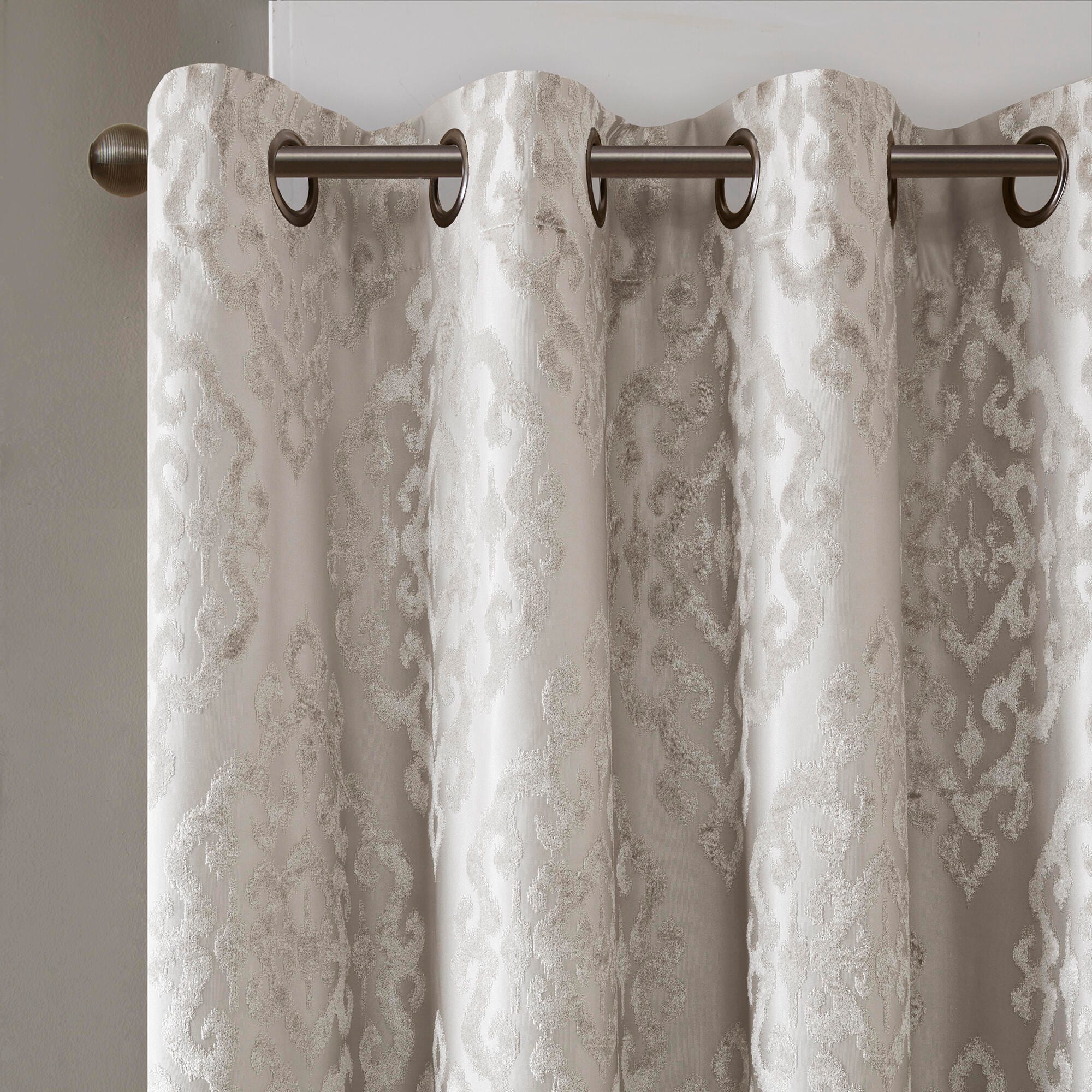 SunSmart Mirage Knitted Jacquard Damask Total Blackout Curtain Panel, Gray, large
