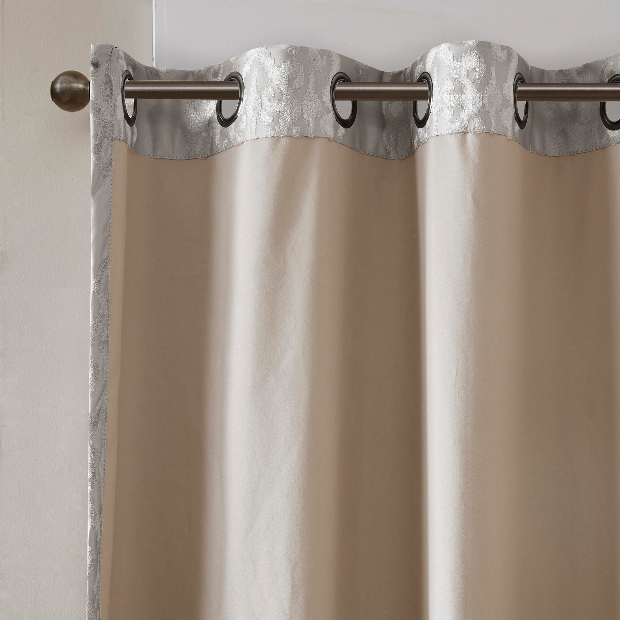 SunSmart Mirage Knitted Jacquard Damask Total Blackout Curtain Panel, Gray, large