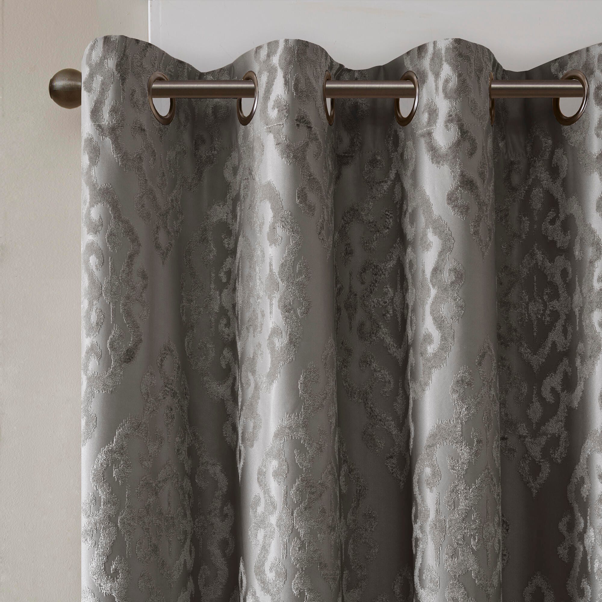 SunSmart Mirage Knitted Jacquard Damask Total Blackout Curtain Panel, Charcoal, large