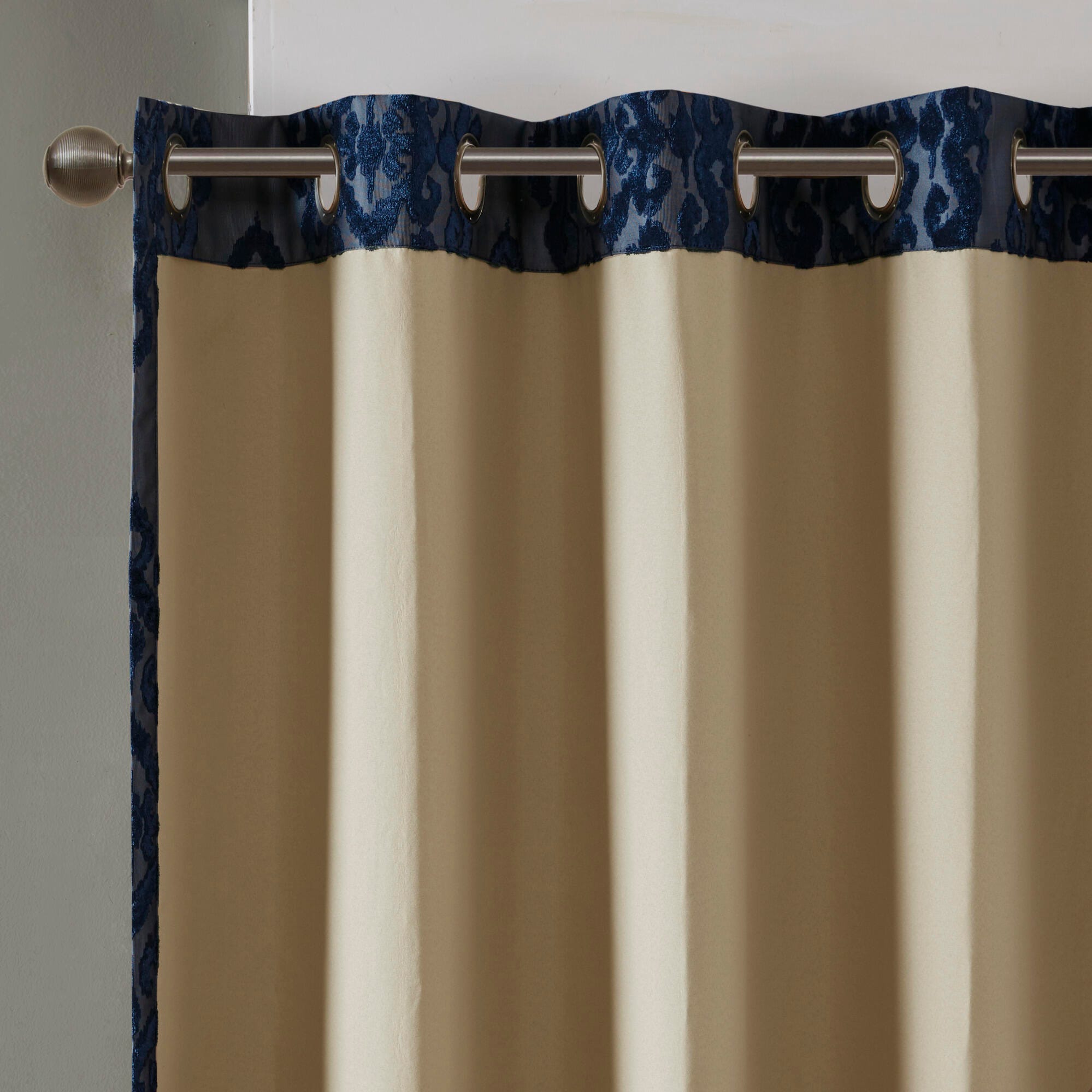 SunSmart Mirage Knitted Jacquard Damask Total Blackout Curtain Panel, Navy, large