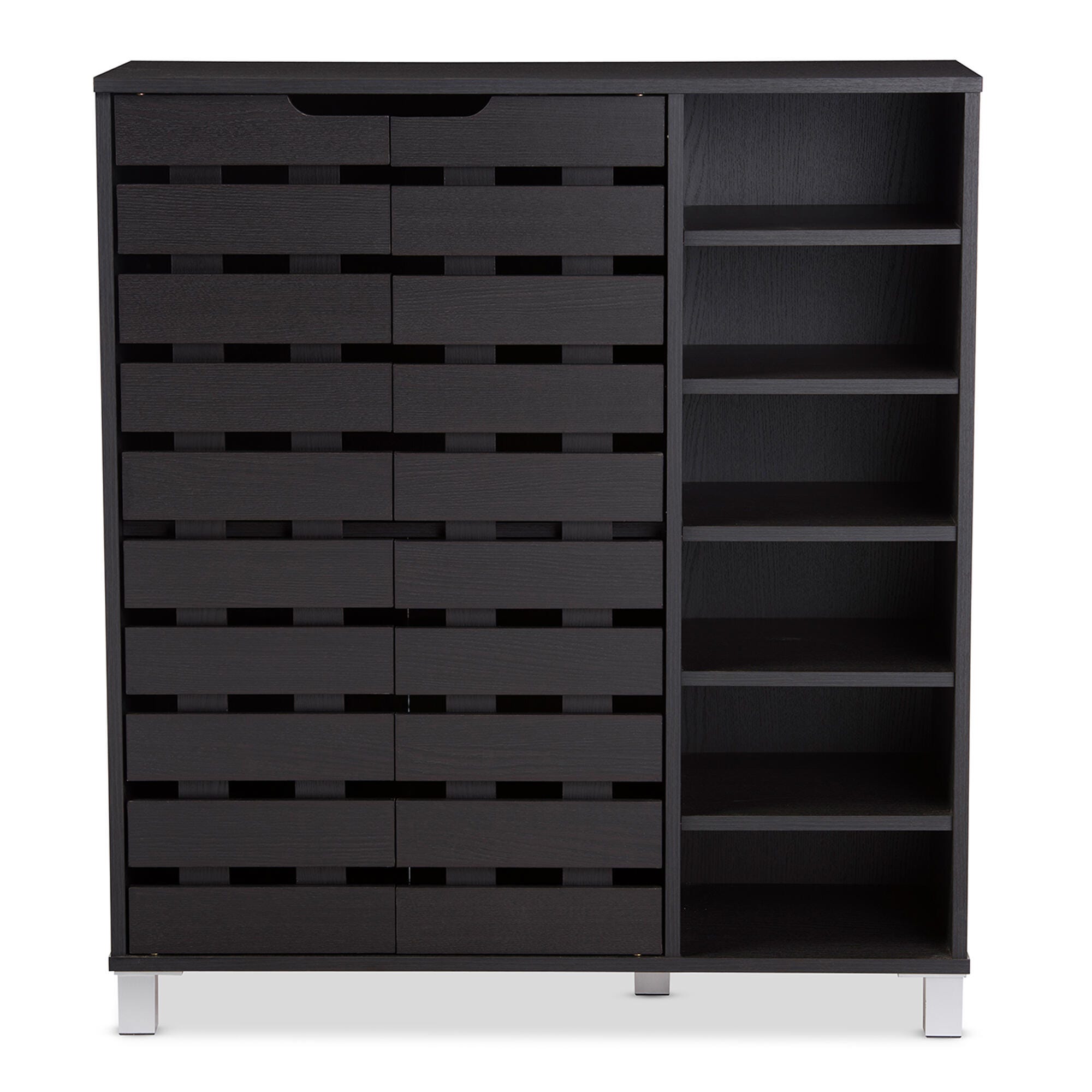Baxton Studio Shirley 2-Door Shoe Cabinet with Open Shelves, Dark Brown, large