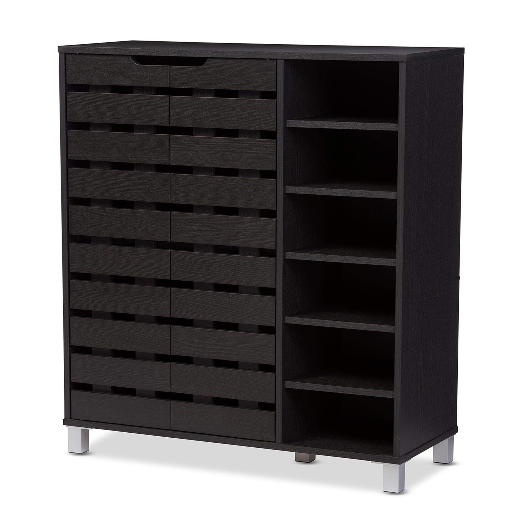Baxton Studio Shirley 2-Door Shoe Cabinet with Open Shelves, Dark Brown, large