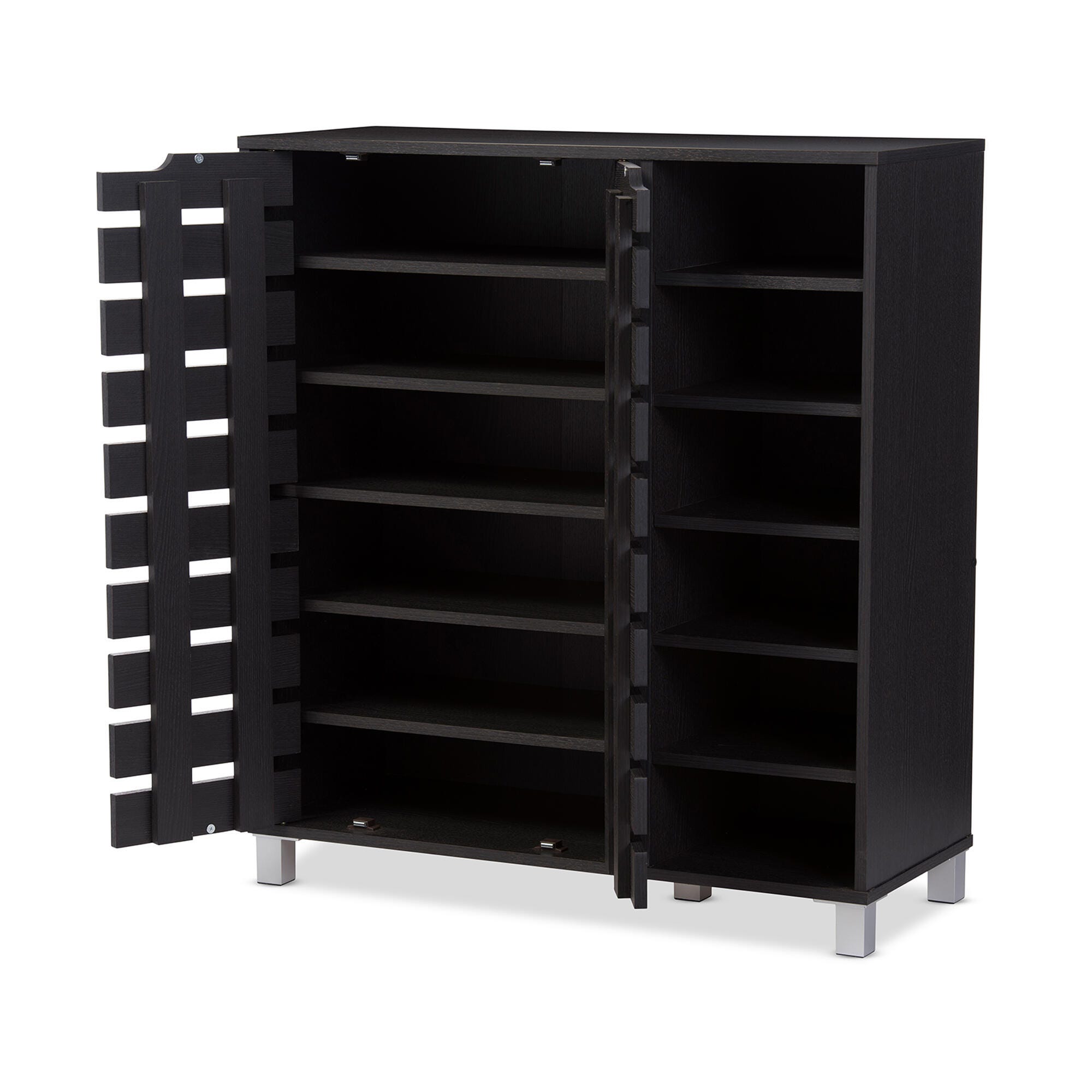 Baxton Studio Shirley 2-Door Shoe Cabinet with Open Shelves, Dark Brown, large