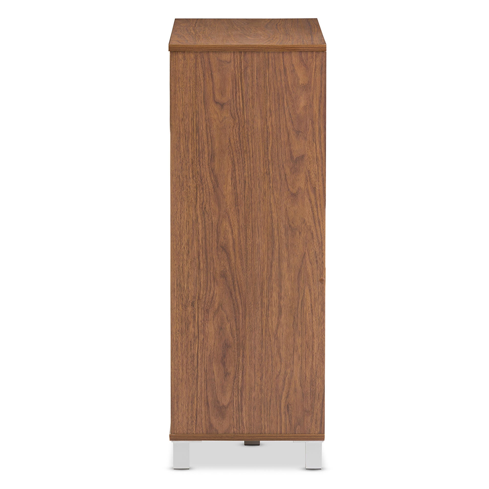 Baxton Studio Shirley 2-Door Shoe Cabinet with Open Shelves, Walnut Brown, large
