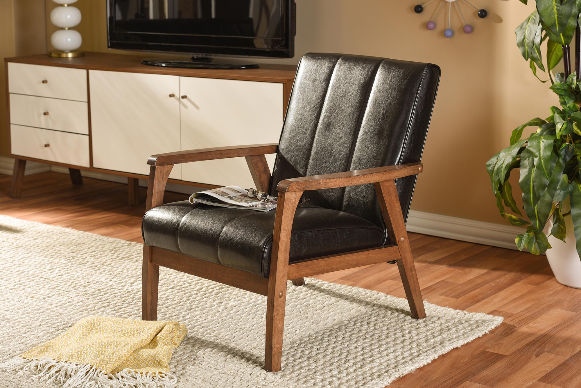 Baxton Studio Nikko Lounge Chair, Brown, large
