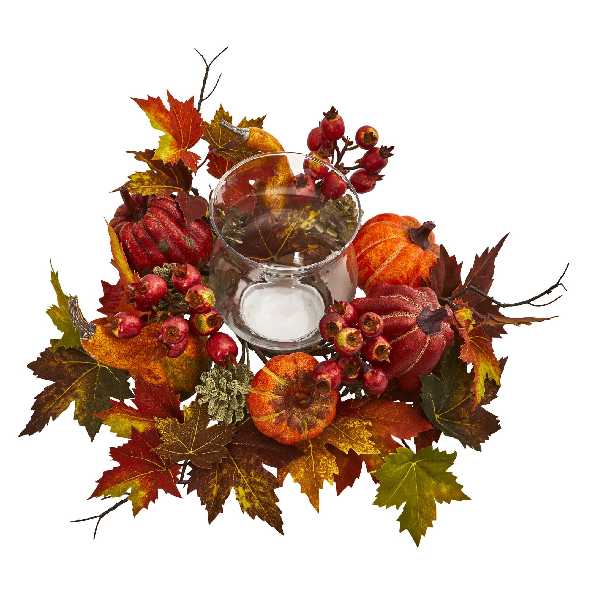 16" Pumpkin, Gourd, Berry and Maple Leaf Artificial Arrangement Candelabrum, , large