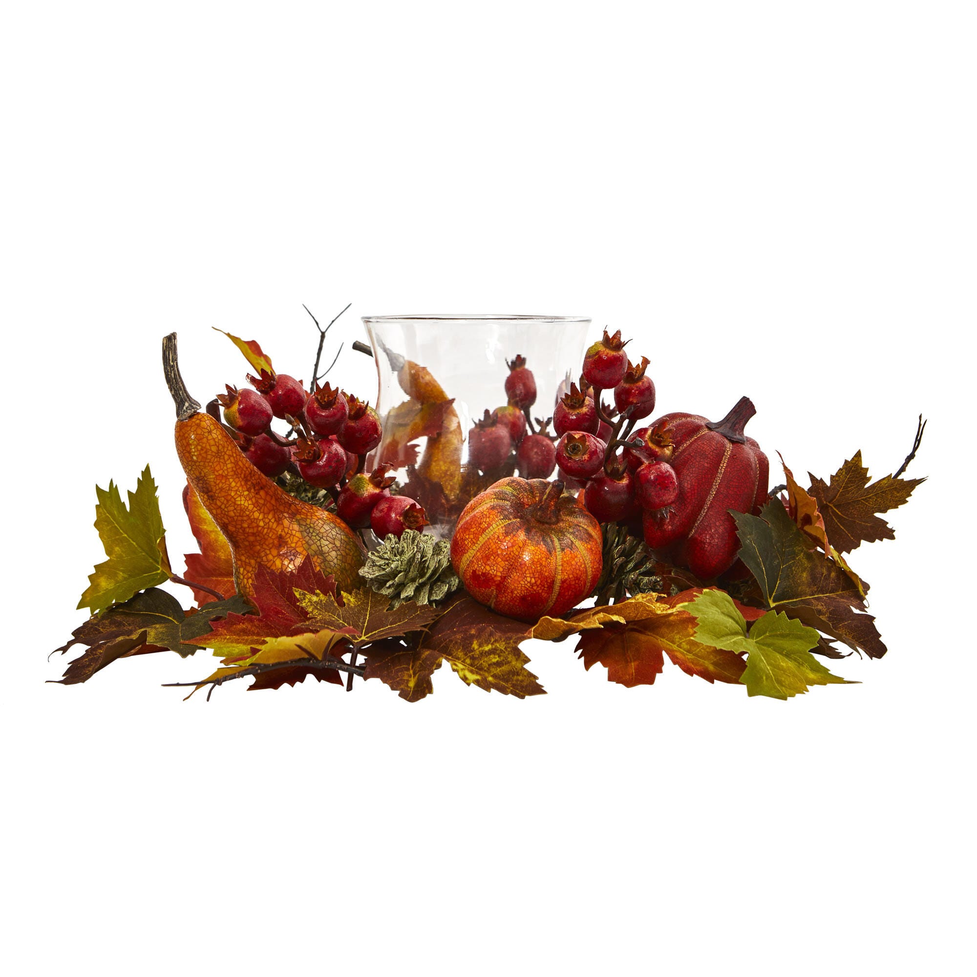 16" Pumpkin, Gourd, Berry and Maple Leaf Artificial Arrangement Candelabrum, , large
