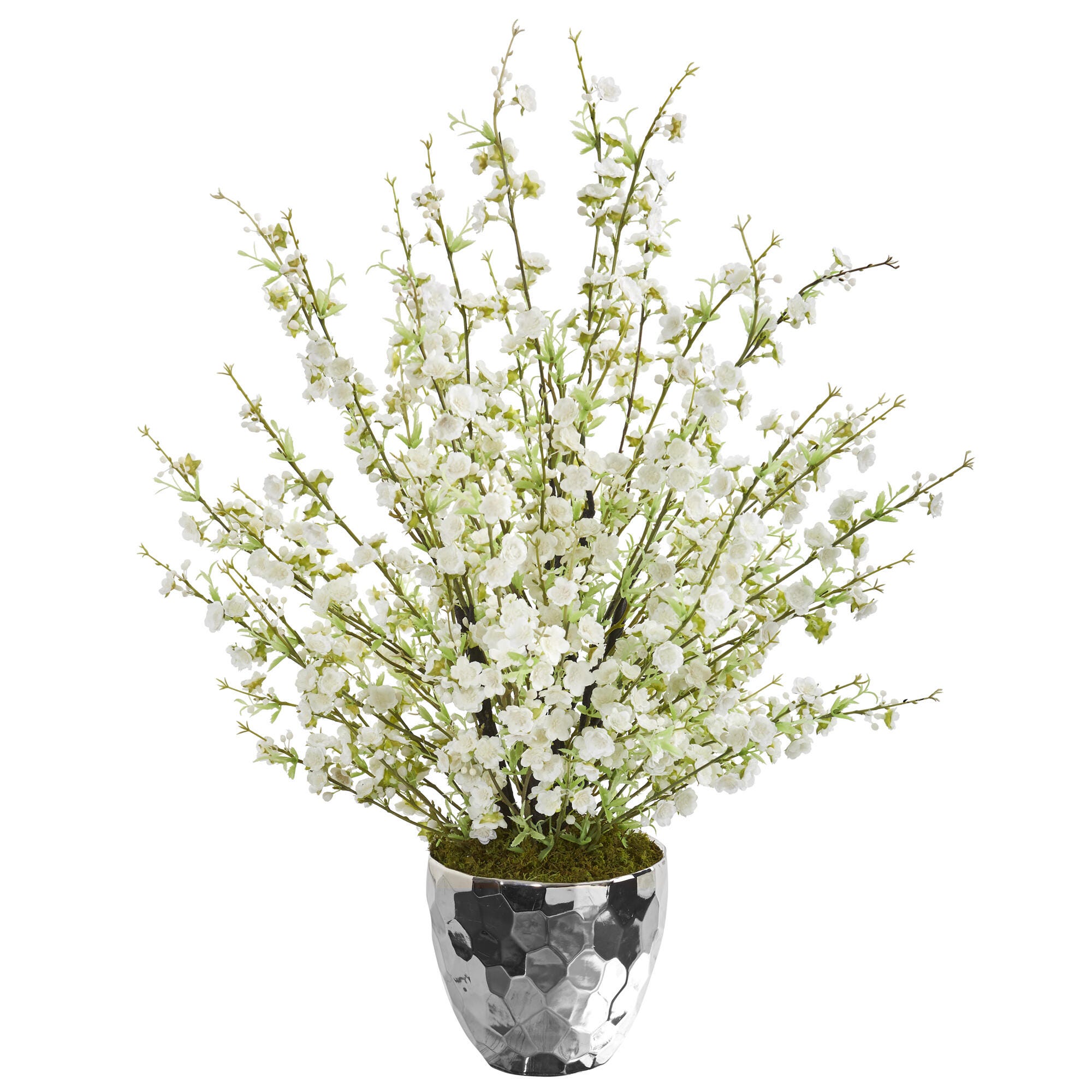 29" Cherry Blossom Artificial Arrangement in Silver Bowl, , large