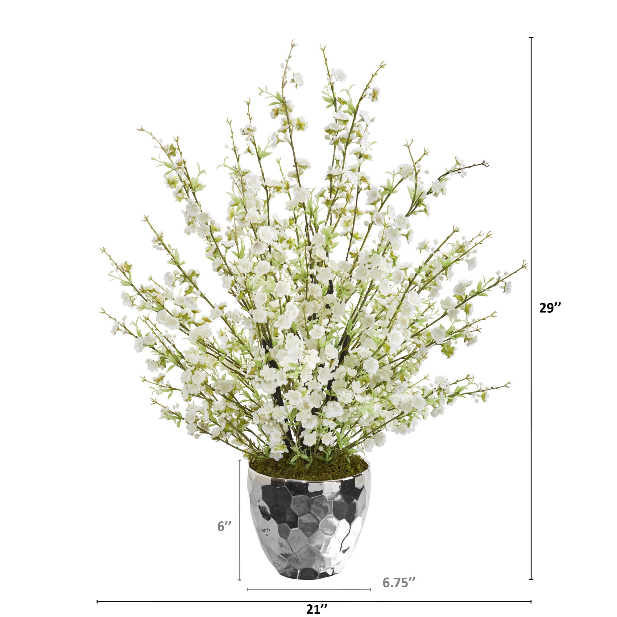 29" Cherry Blossom Artificial Arrangement in Silver Bowl, , large