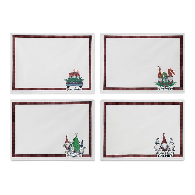 Gerson Christmas Gnome Placemats (Set of 4), White