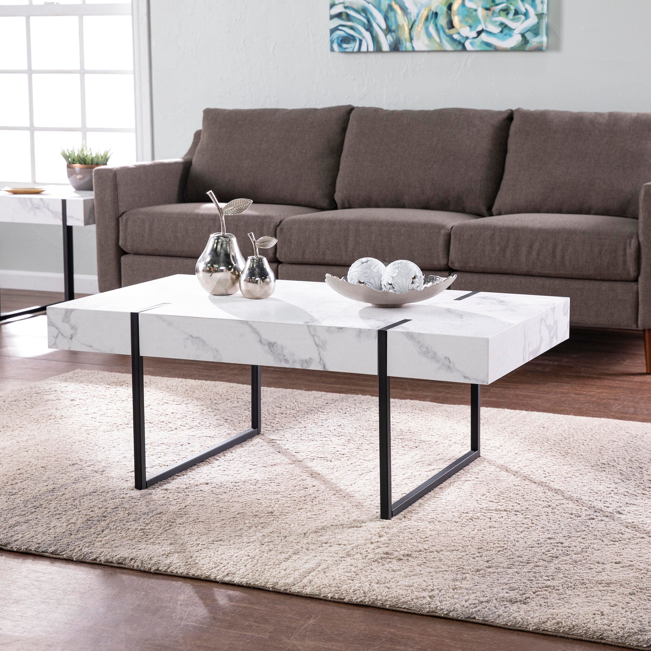 Southern Enterprises Kalyu Modern Faux Marble Cocktail Table, , rollover