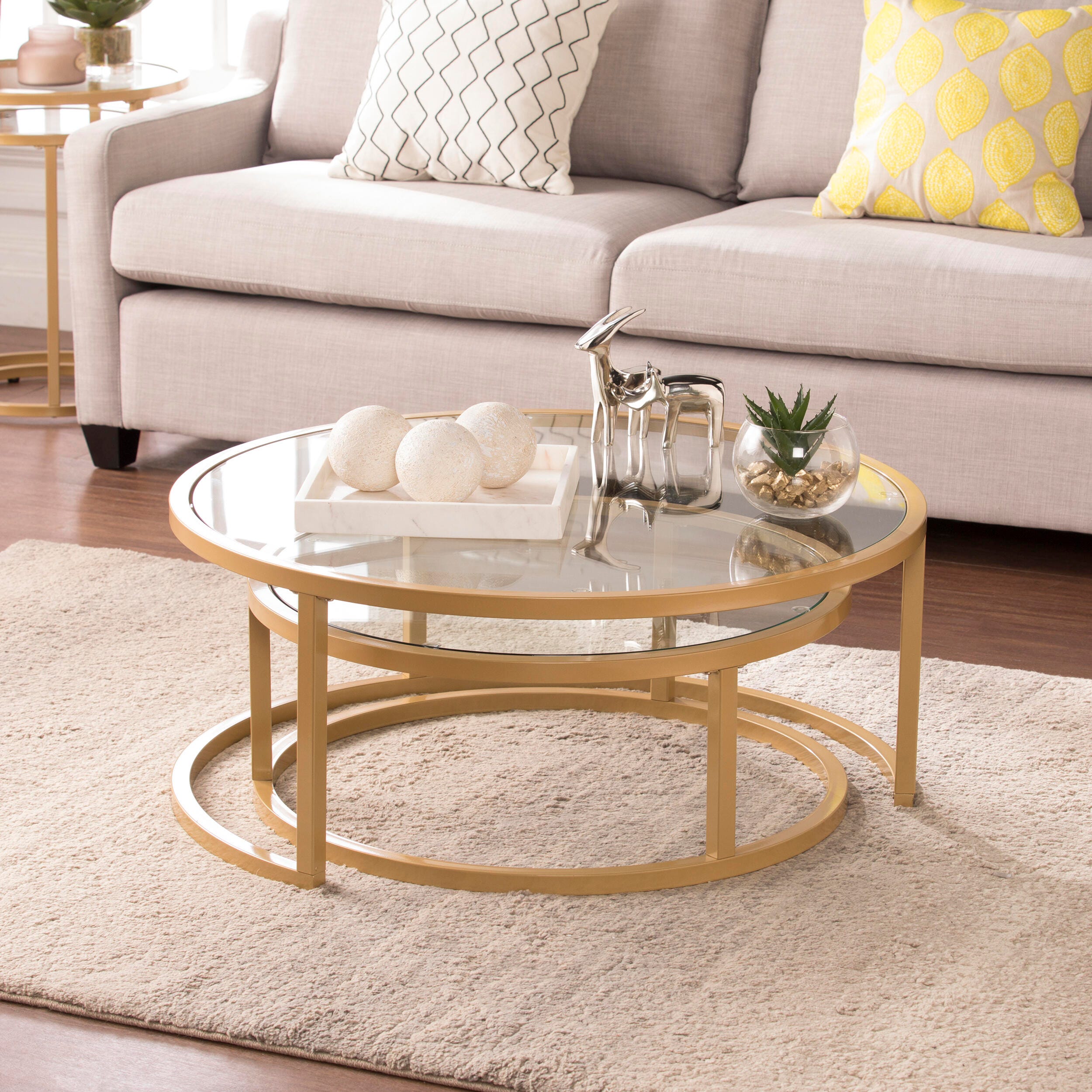 Southern Enterprises Gabe Glam Nesting Cocktail Table 2pc Set – Gold, , large