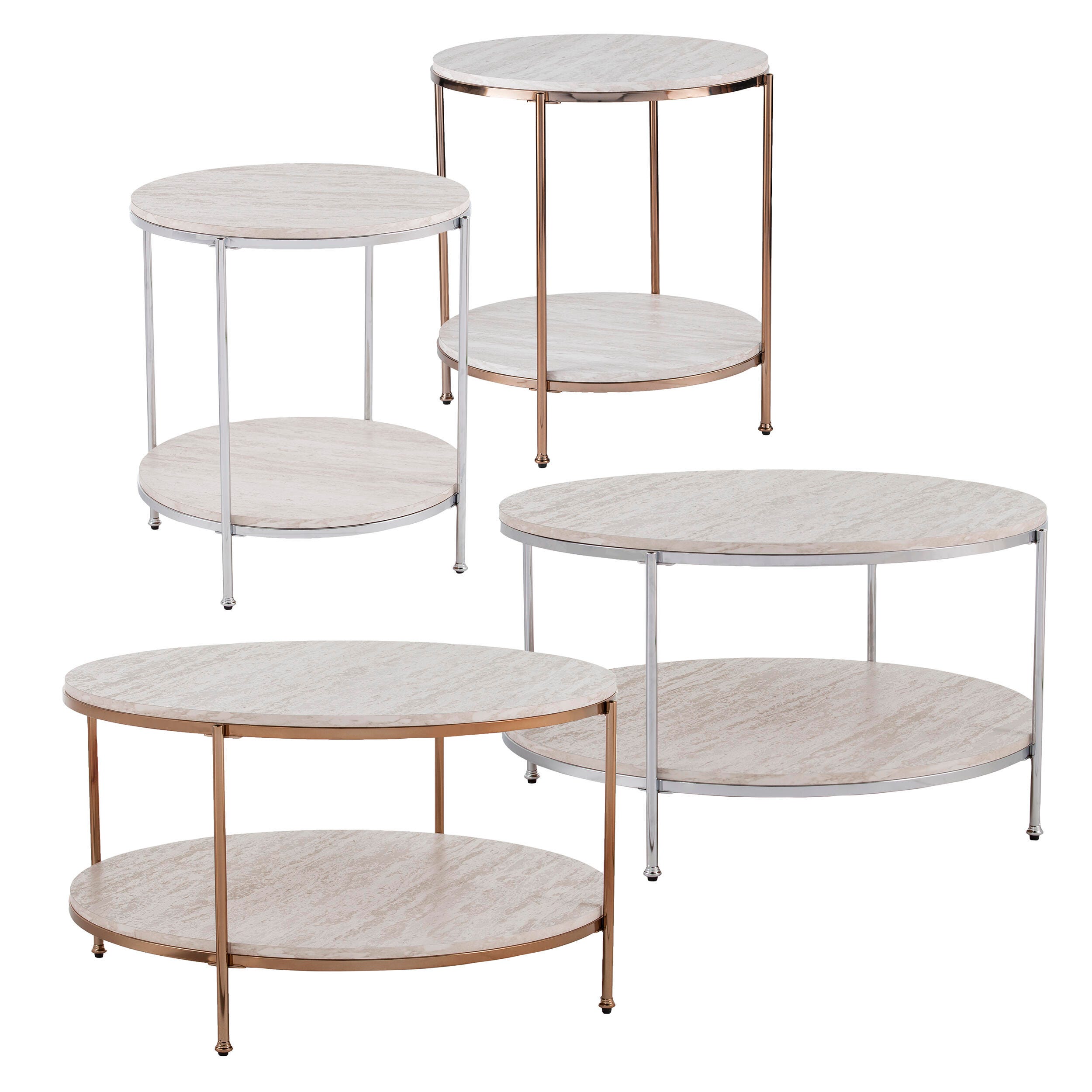 Southern Enterprises Cancias Round Faux Stone Cocktail Table, , large