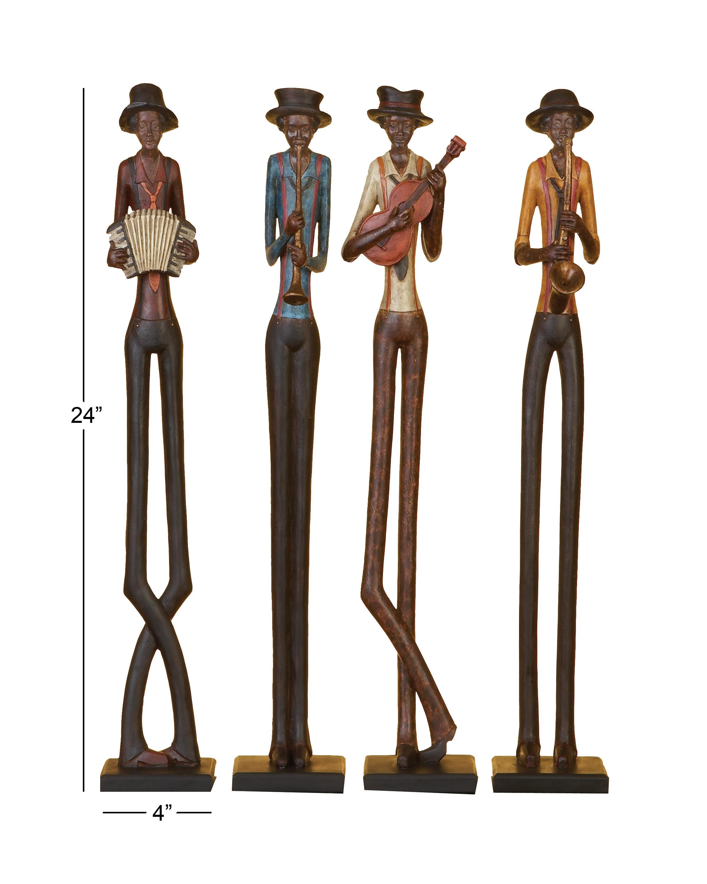Bayberry Lane Eclectic Jazz Band Musician Sculpture Set, Brown, large