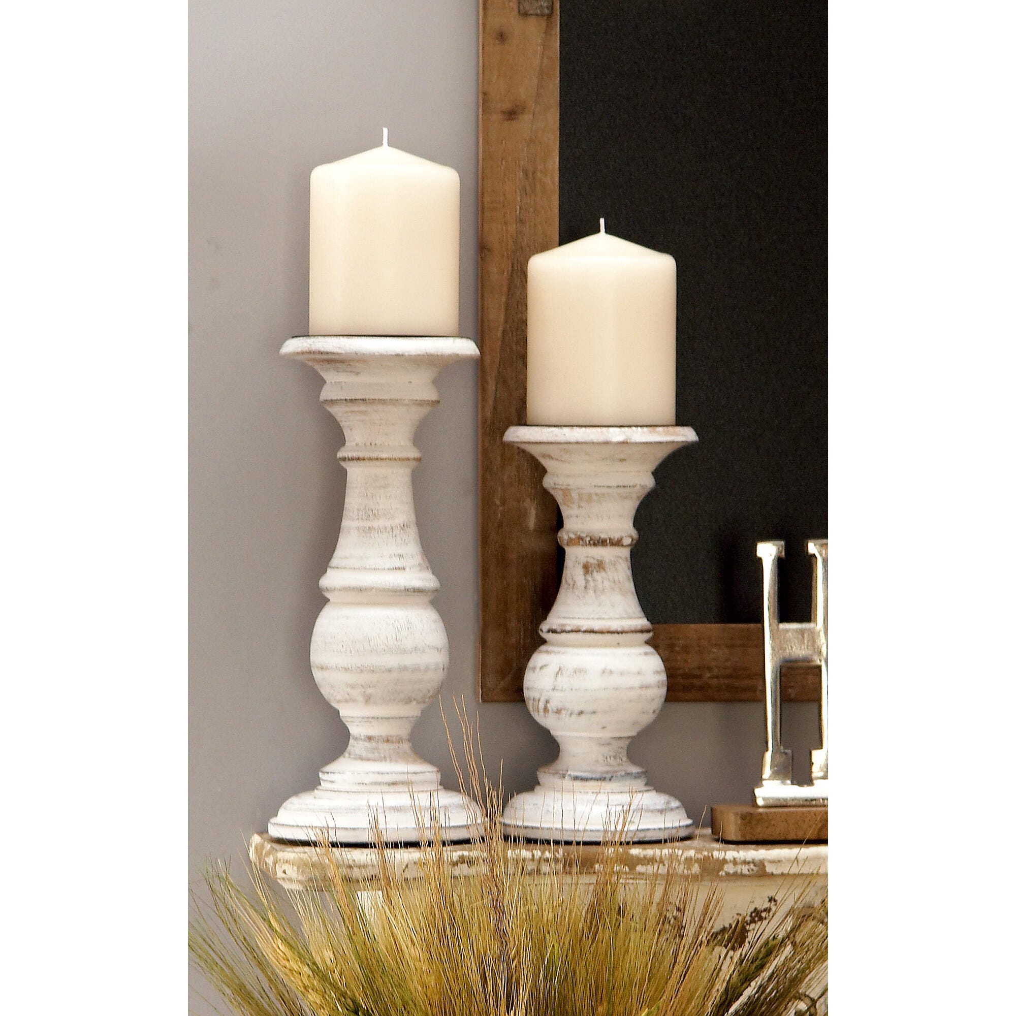 Bayberry Lane Distressed Finish Candle Holder Set, White, large
