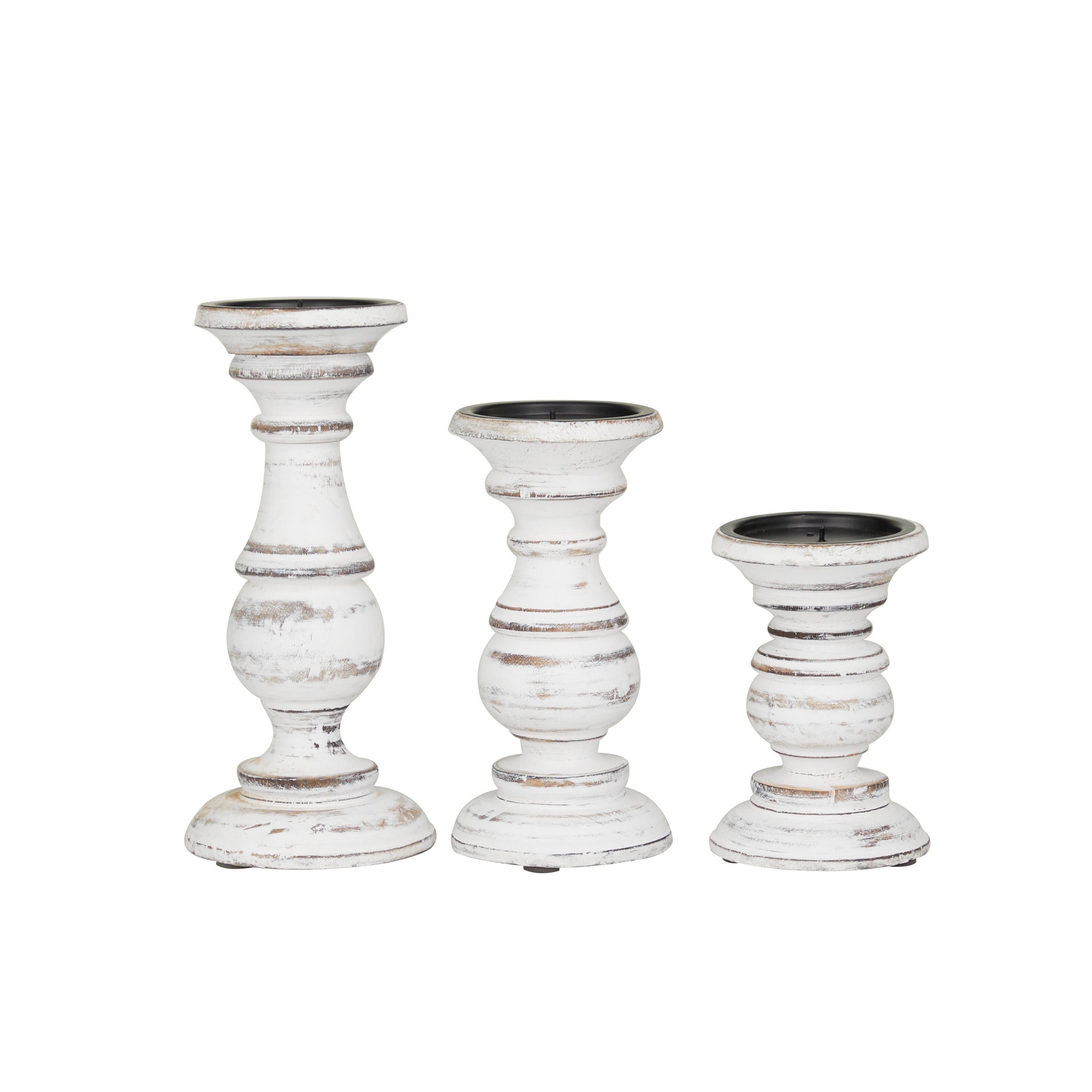 Bayberry Lane Distressed Finish Candle Holder Set, White, large