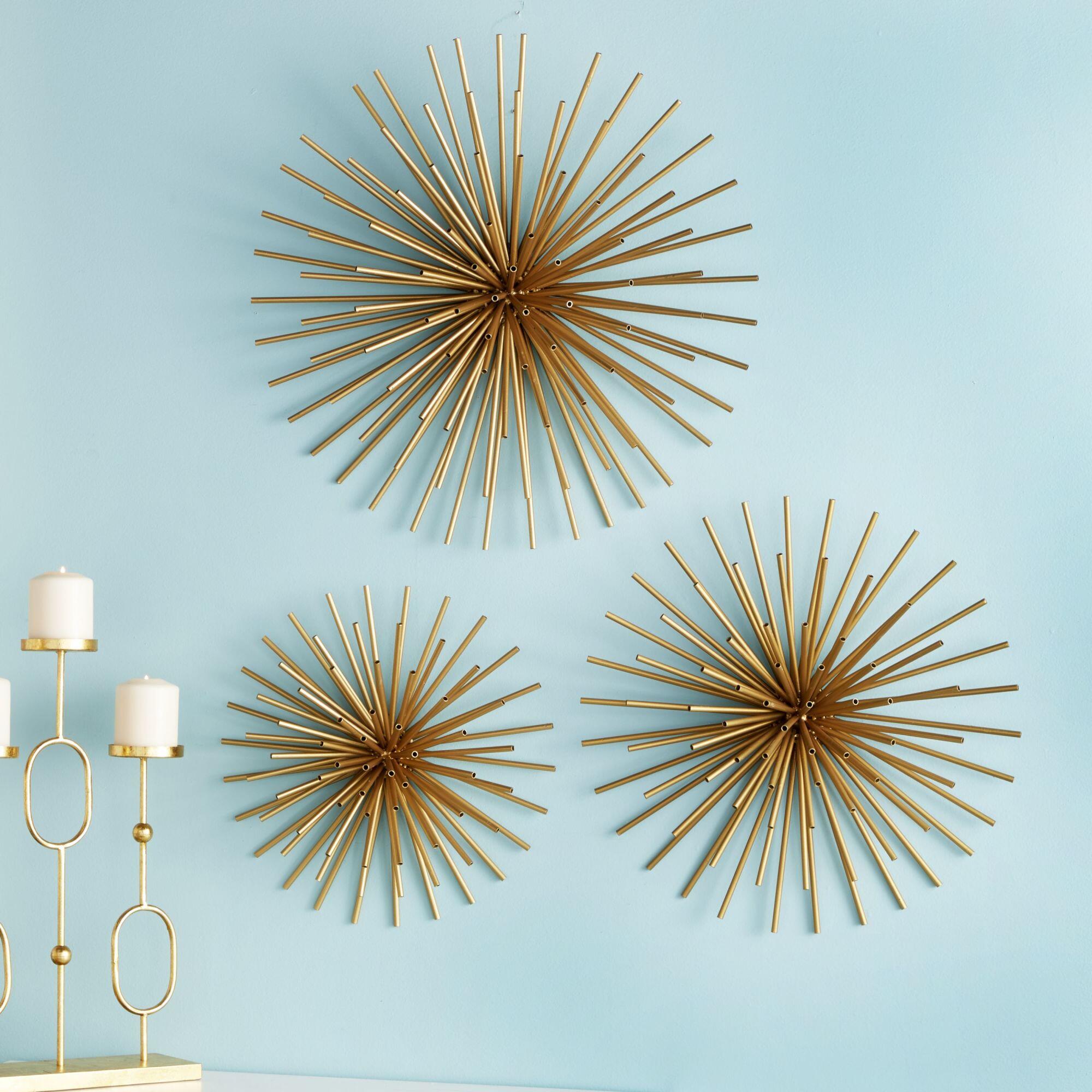 Bayberry Lane Set of 3 Gold Metal Contemporary Wall Decor, 16", 20", 24", , large