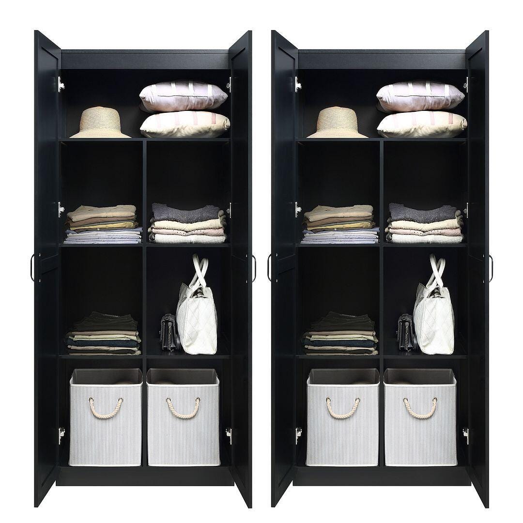 Hopkins Storage Closet with 7 Shelves in Black (Set of 2), Black, large