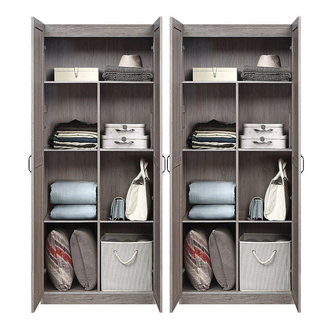 Hopkins Storage Closet with 7 Shelves in Grey (Set of 2) | Ashley