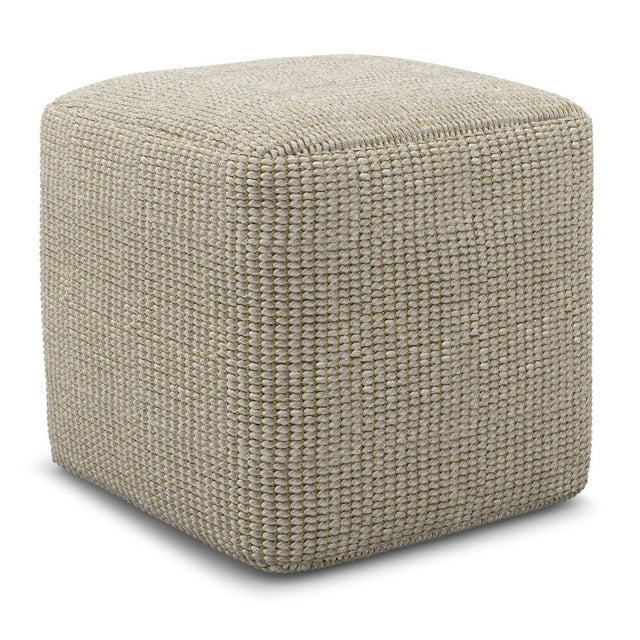 Simpli Home Zelma Indoor/Outdoor Square Woven Pouf, Cream