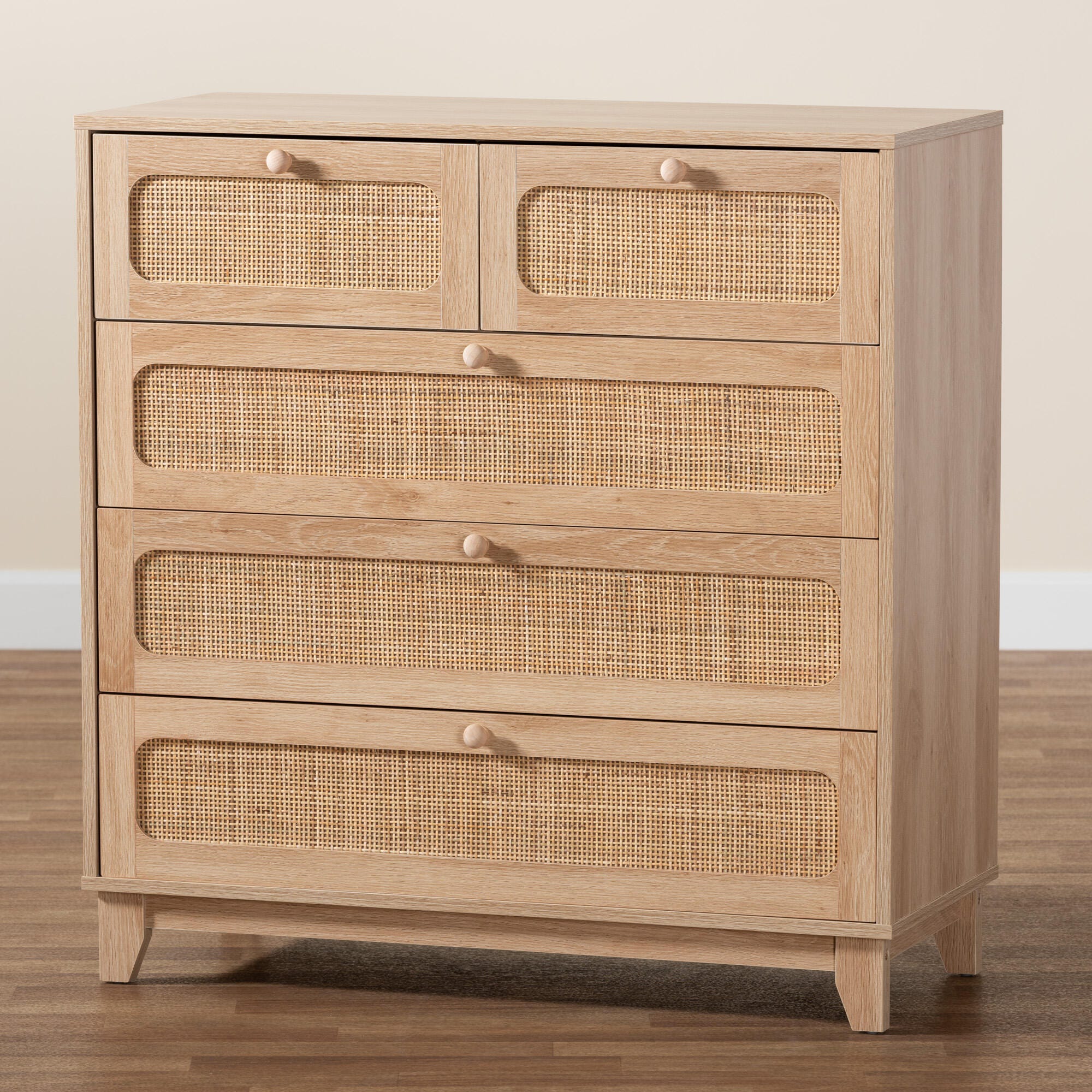 Baxton Studio Elsbeth Natural Rattan 5 Drawer Storage Cabinet, , large