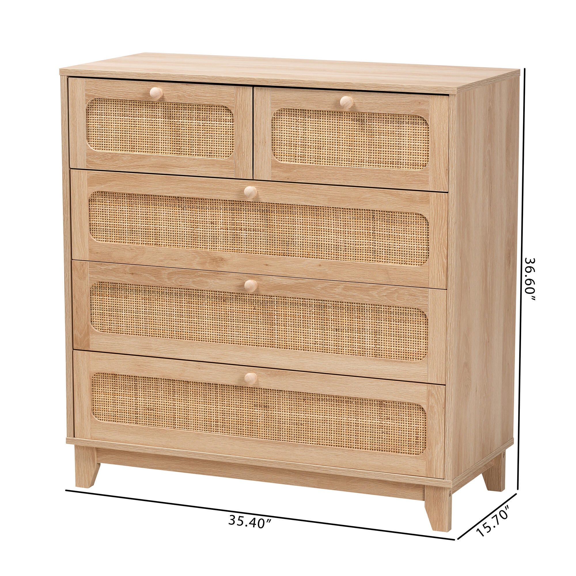 draw drawers バックオープンTシャツ ベージュ Baxton Studio Elsbeth Natural Rattan 5 Drawer Storage Cabinet | Ashley