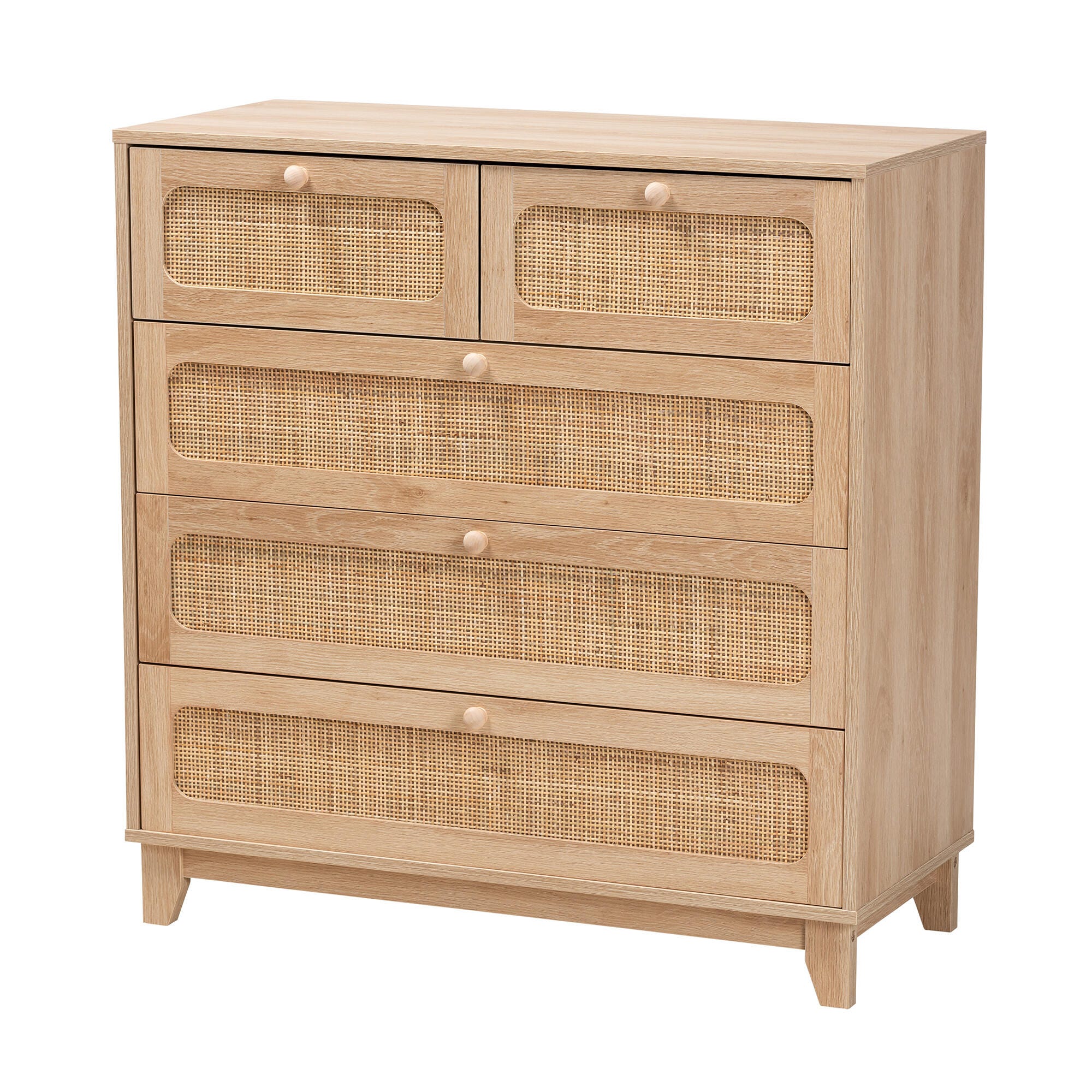 draw drawers バックオープンTシャツ ベージュ Baxton Studio Elsbeth Natural Rattan 5 Drawer Storage Cabinet | Ashley