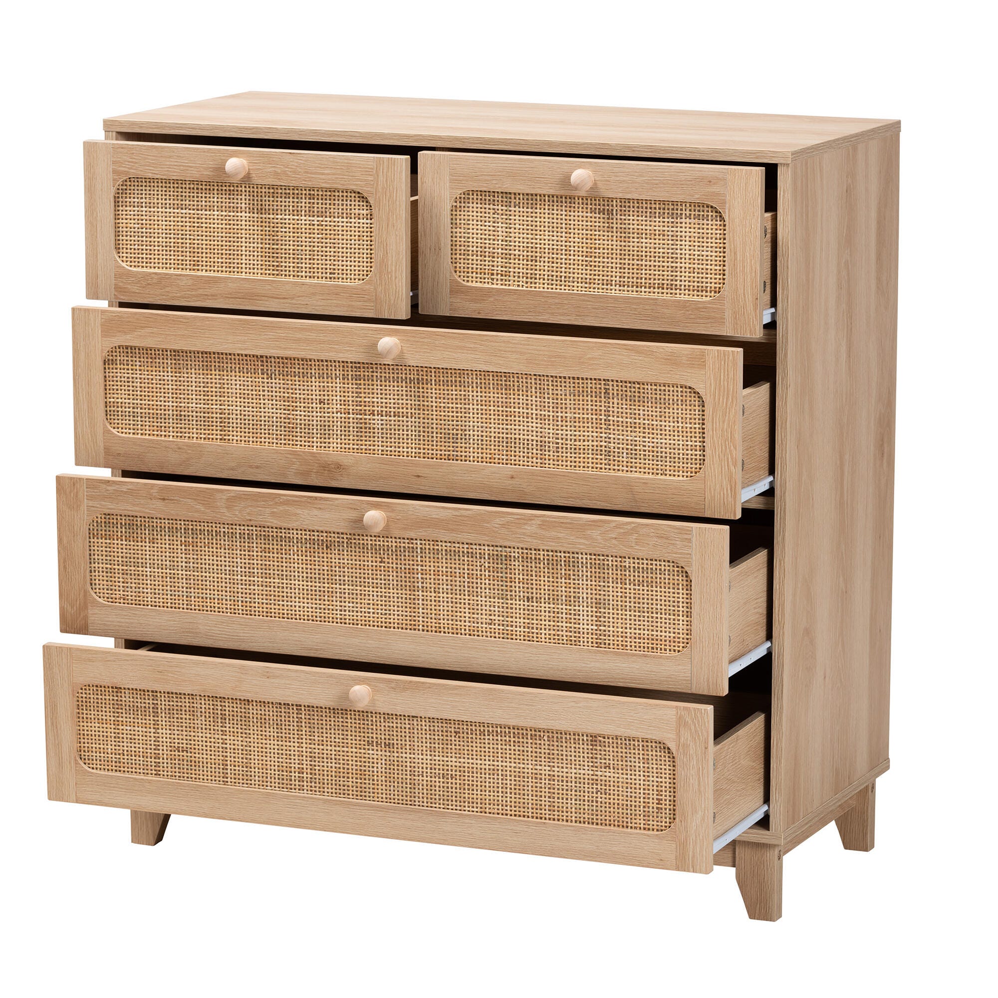 Baxton Studio Elsbeth Natural Rattan 5 Drawer Storage Cabinet | Ashley